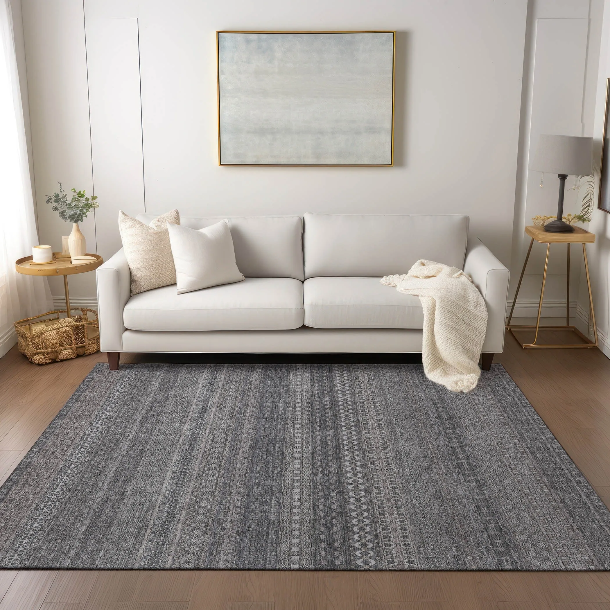 Machine Washable Indoor/ Outdoor Moroccan Stripes Chantille Rug