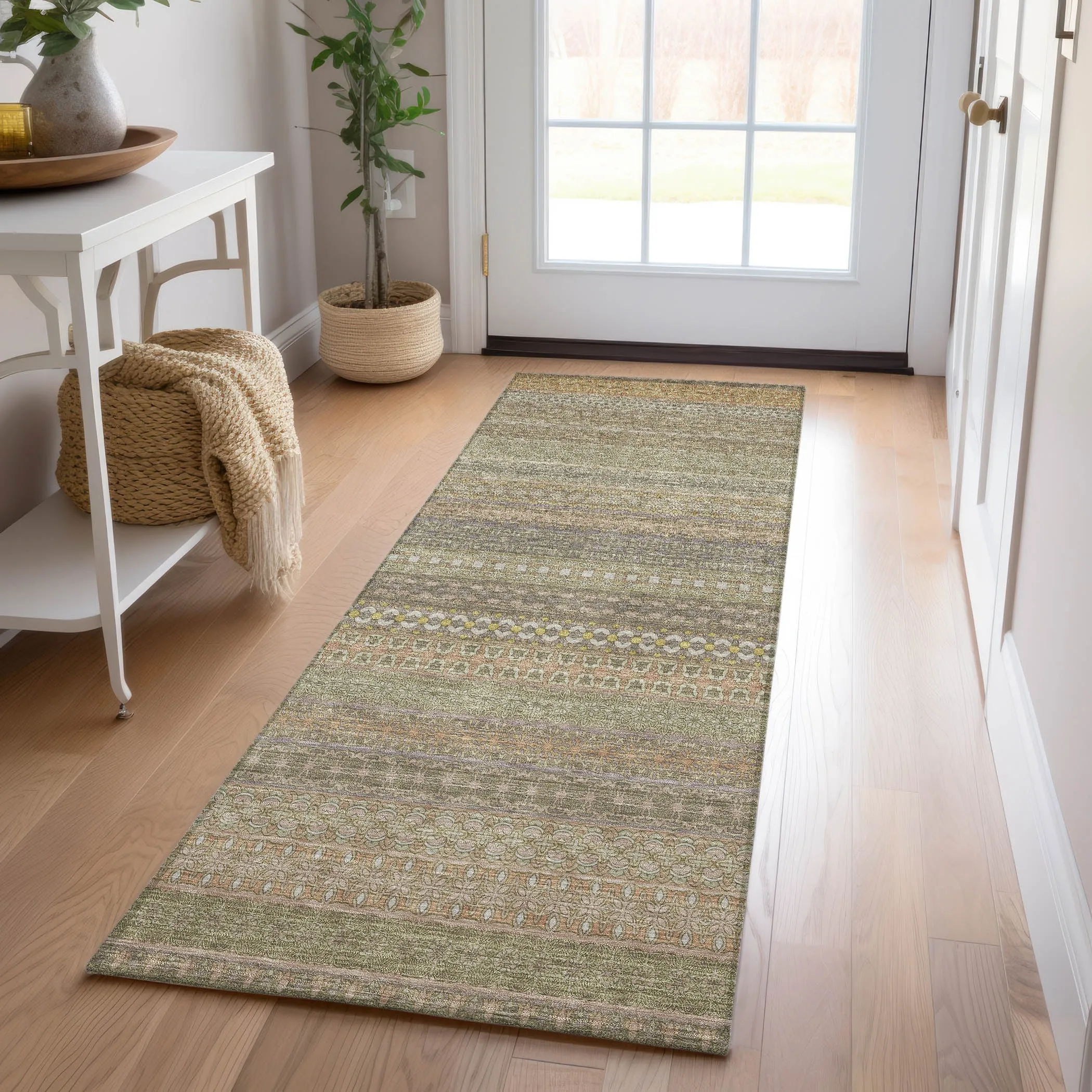 Machine Washable Indoor/ Outdoor Moroccan Stripes Chantille Rug