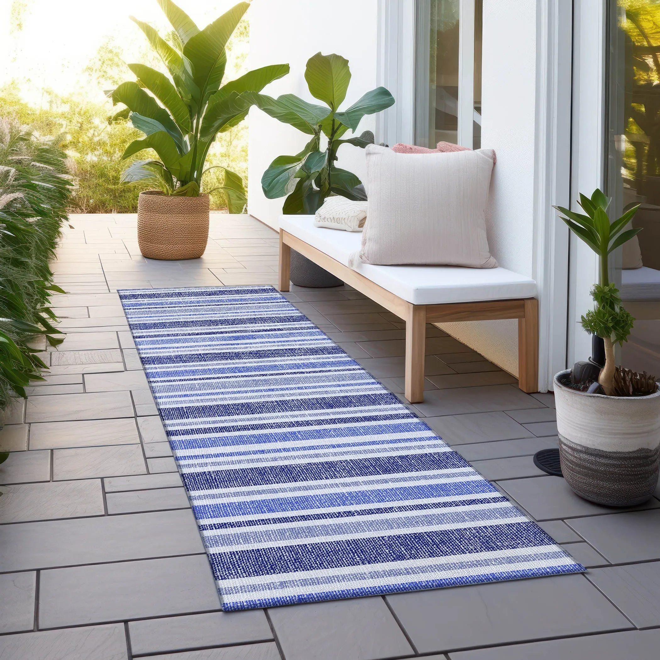 Machine Washable Indoor/ Outdoor Multi Cabana Stripe Chantille Rug