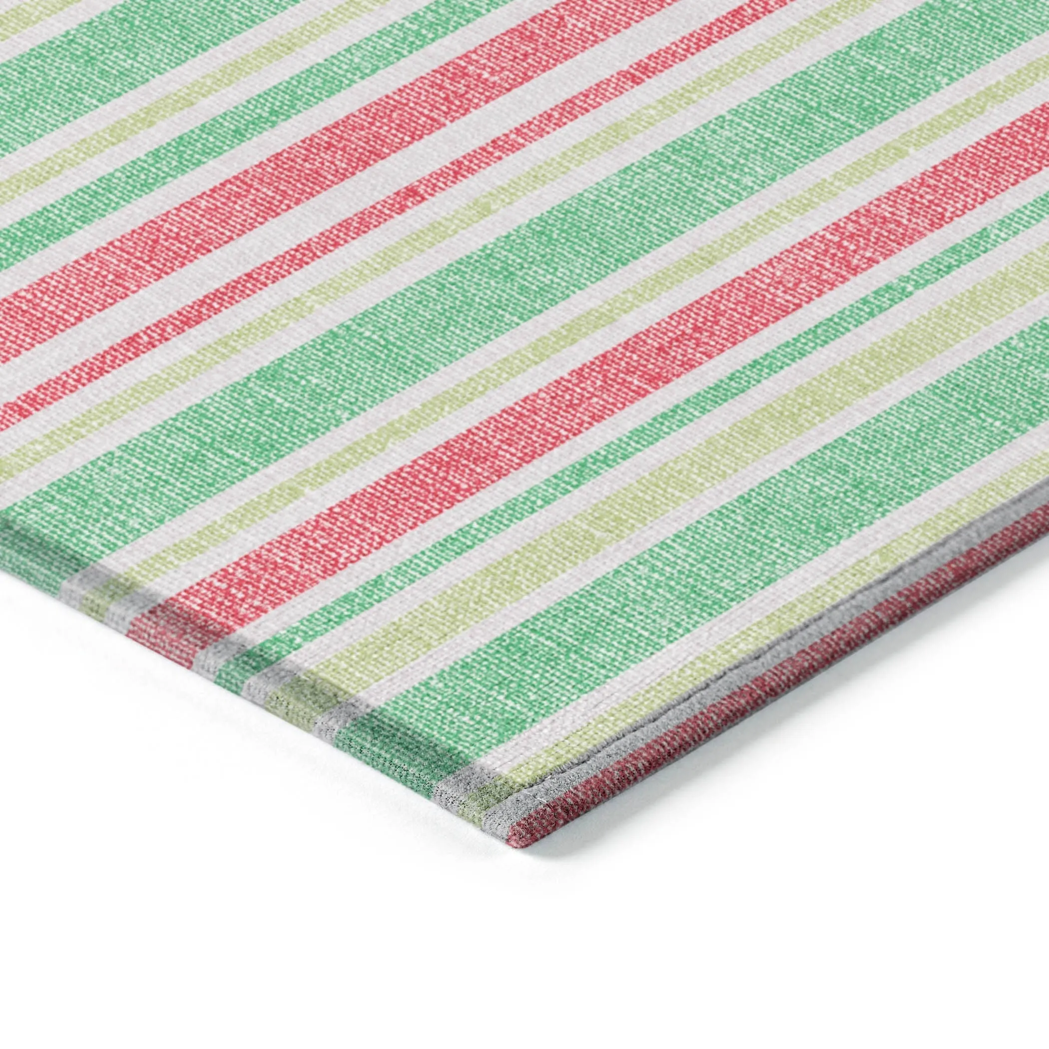 Machine Washable Indoor/ Outdoor Multi Cabana Stripe Chantille Rug