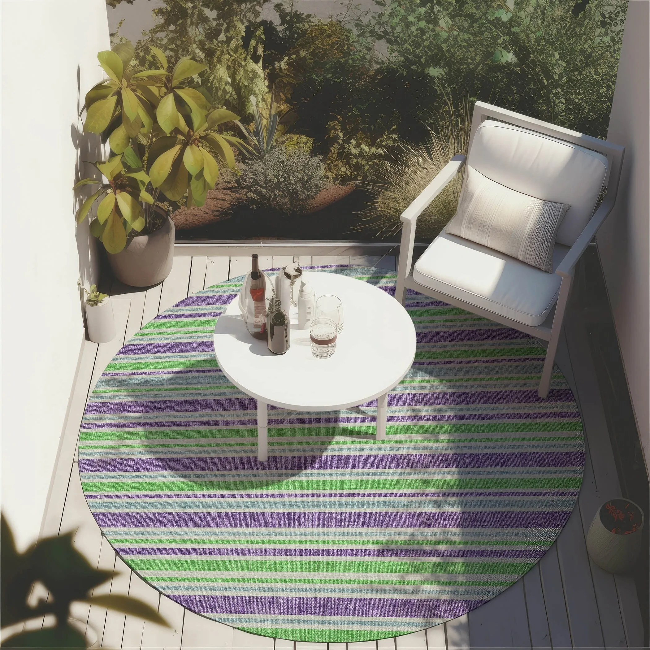 Machine Washable Indoor/ Outdoor Multi Cabana Stripe Chantille Rug