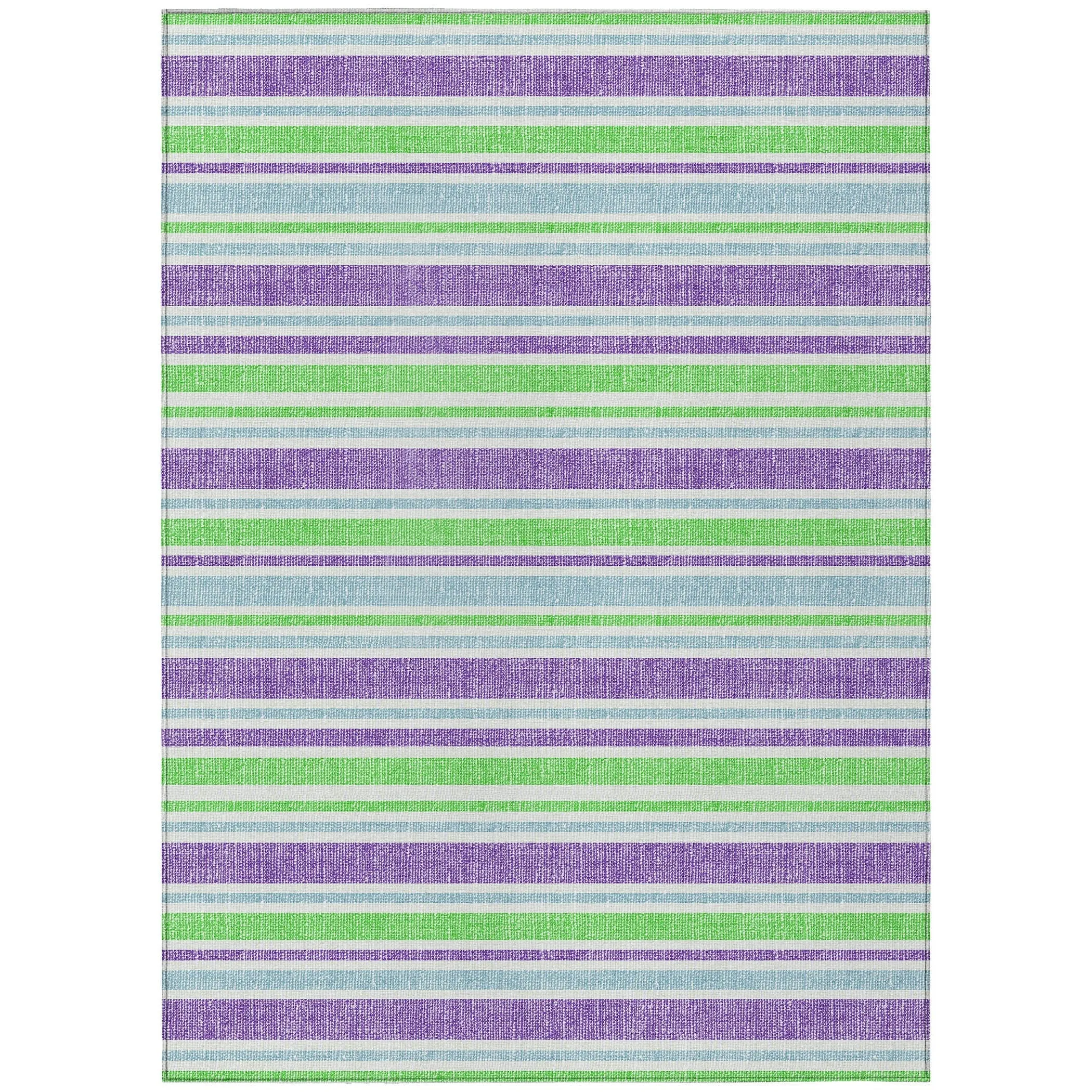 Machine Washable Indoor/ Outdoor Multi Cabana Stripe Chantille Rug