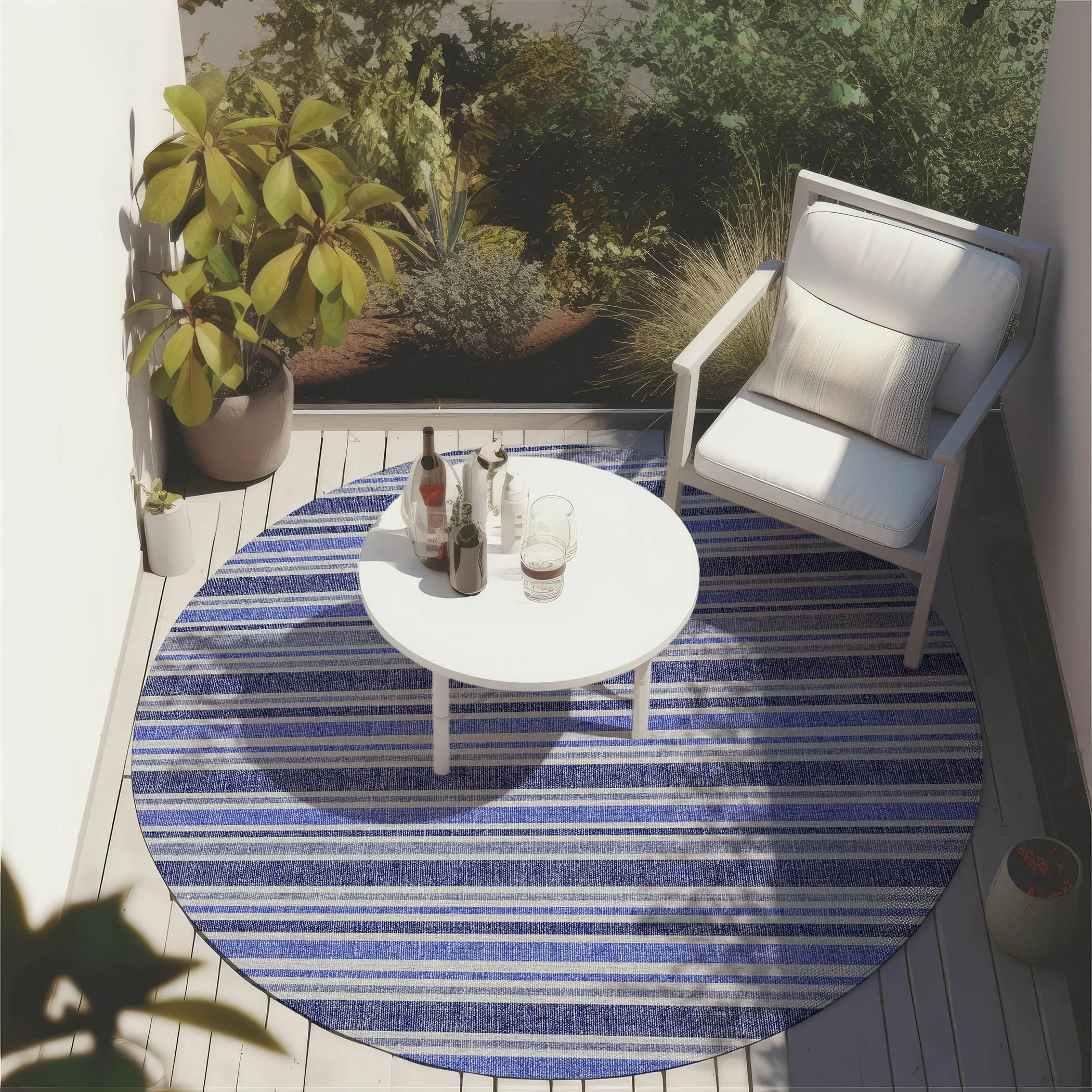 Machine Washable Indoor/ Outdoor Multi Cabana Stripe Chantille Rug