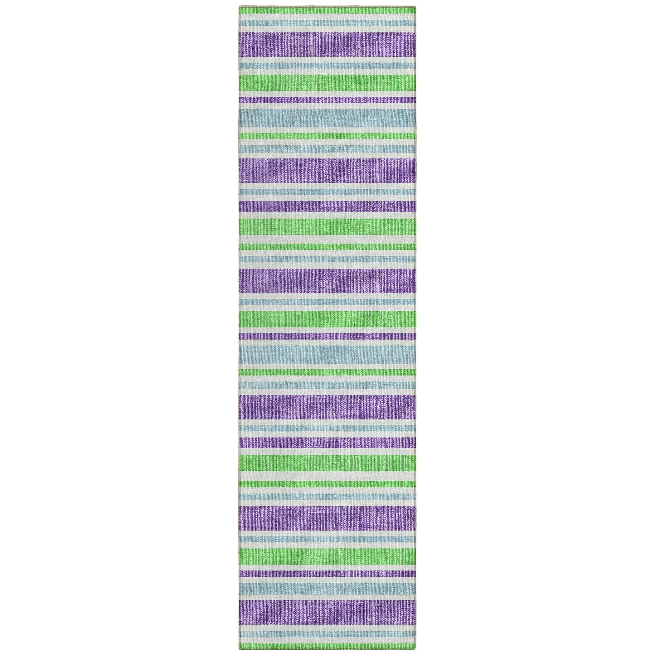 Machine Washable Indoor/ Outdoor Multi Cabana Stripe Chantille Rug