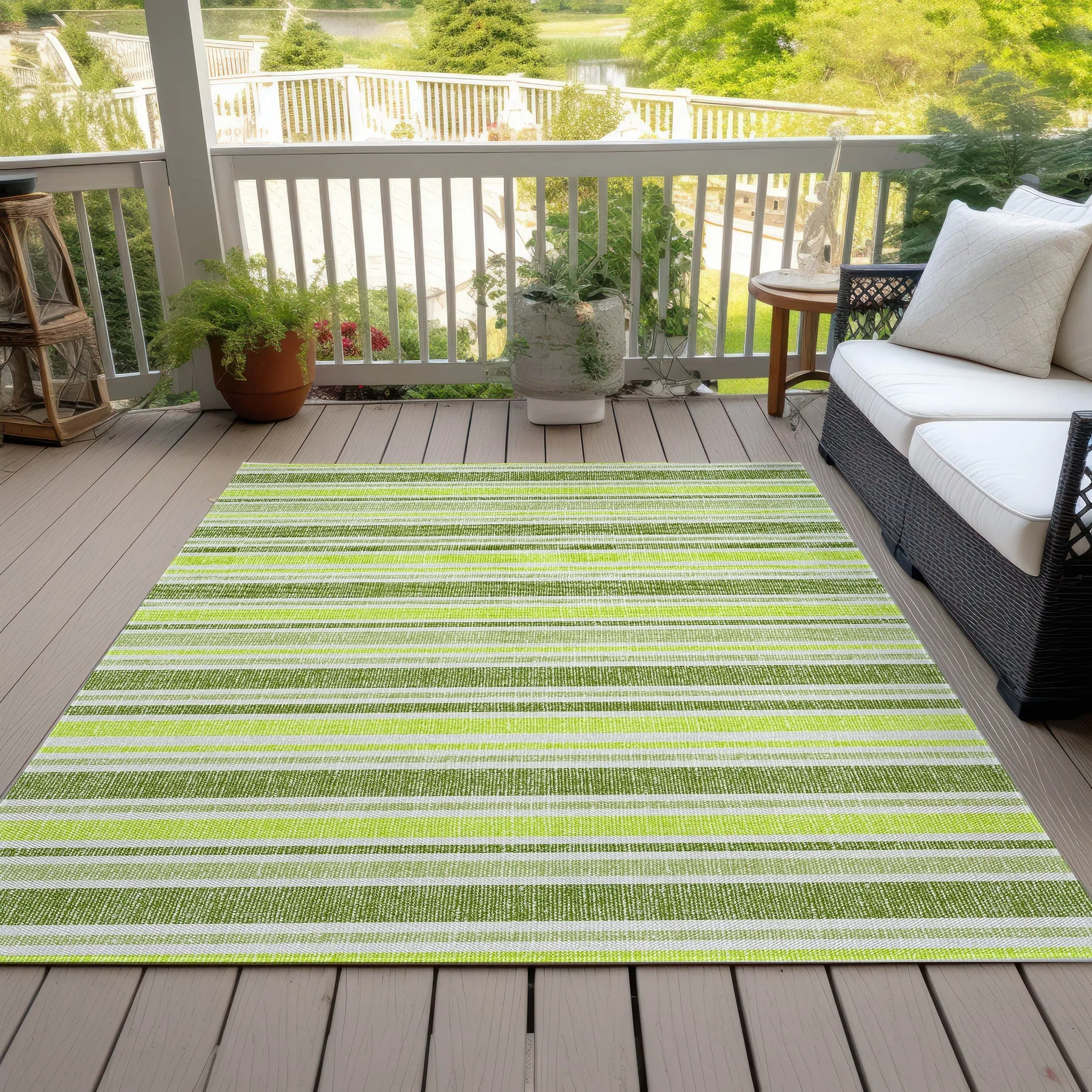 Machine Washable Indoor/ Outdoor Multi Cabana Stripe Chantille Rug