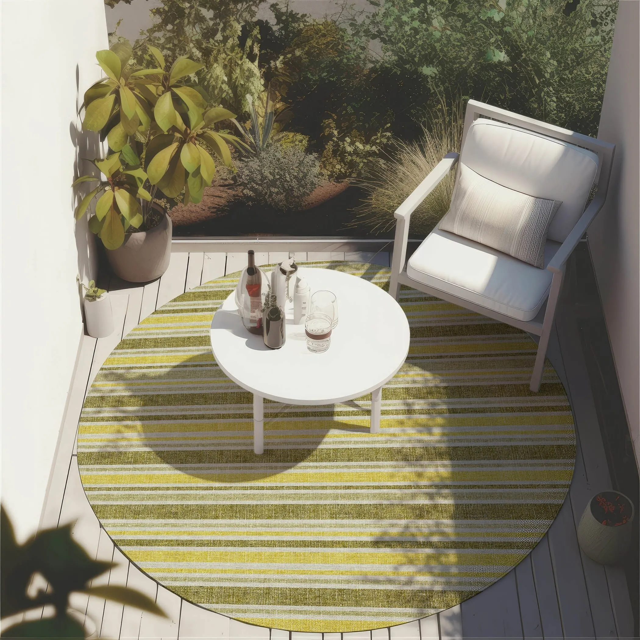 Machine Washable Indoor/ Outdoor Multi Cabana Stripe Chantille Rug