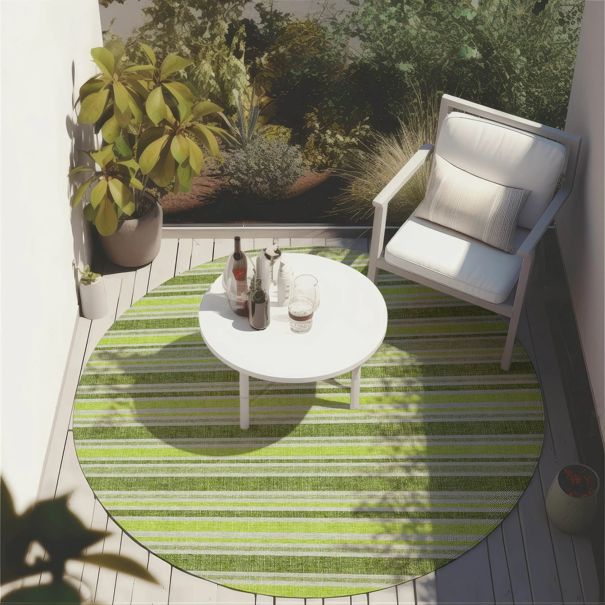 Machine Washable Indoor/ Outdoor Multi Cabana Stripe Chantille Rug