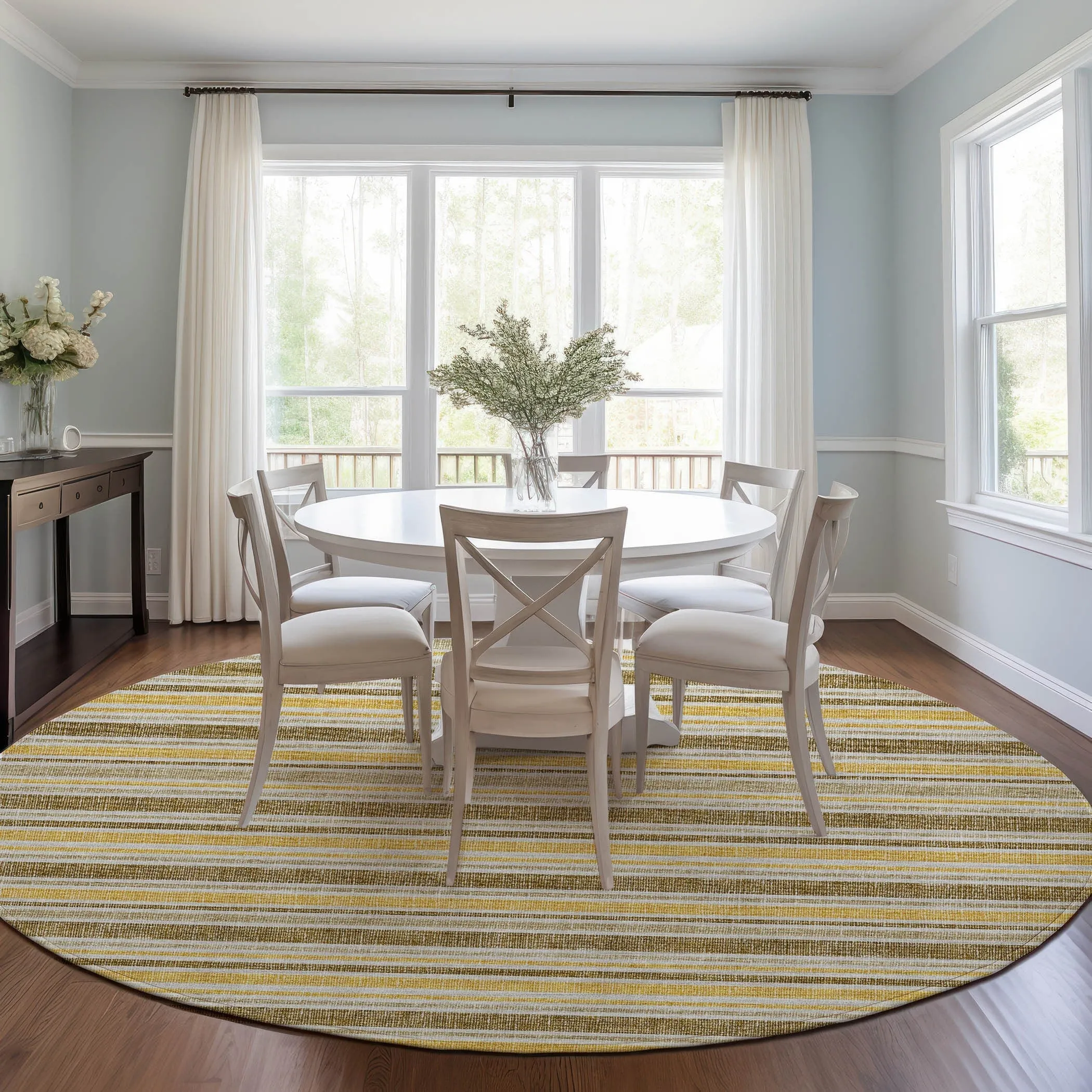 Machine Washable Indoor/ Outdoor Multi Cabana Stripe Chantille Rug