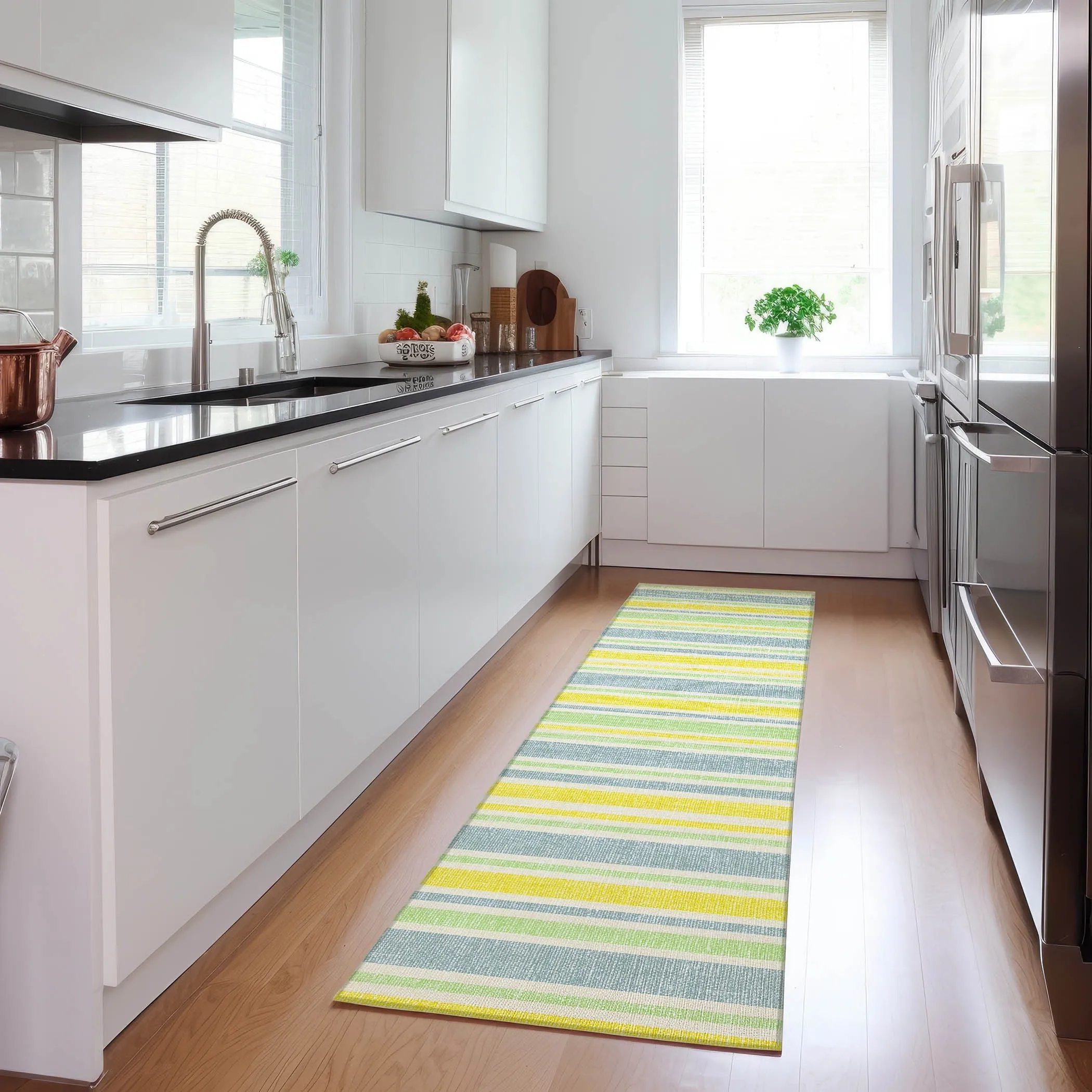 Machine Washable Indoor/ Outdoor Multi Cabana Stripe Chantille Rug