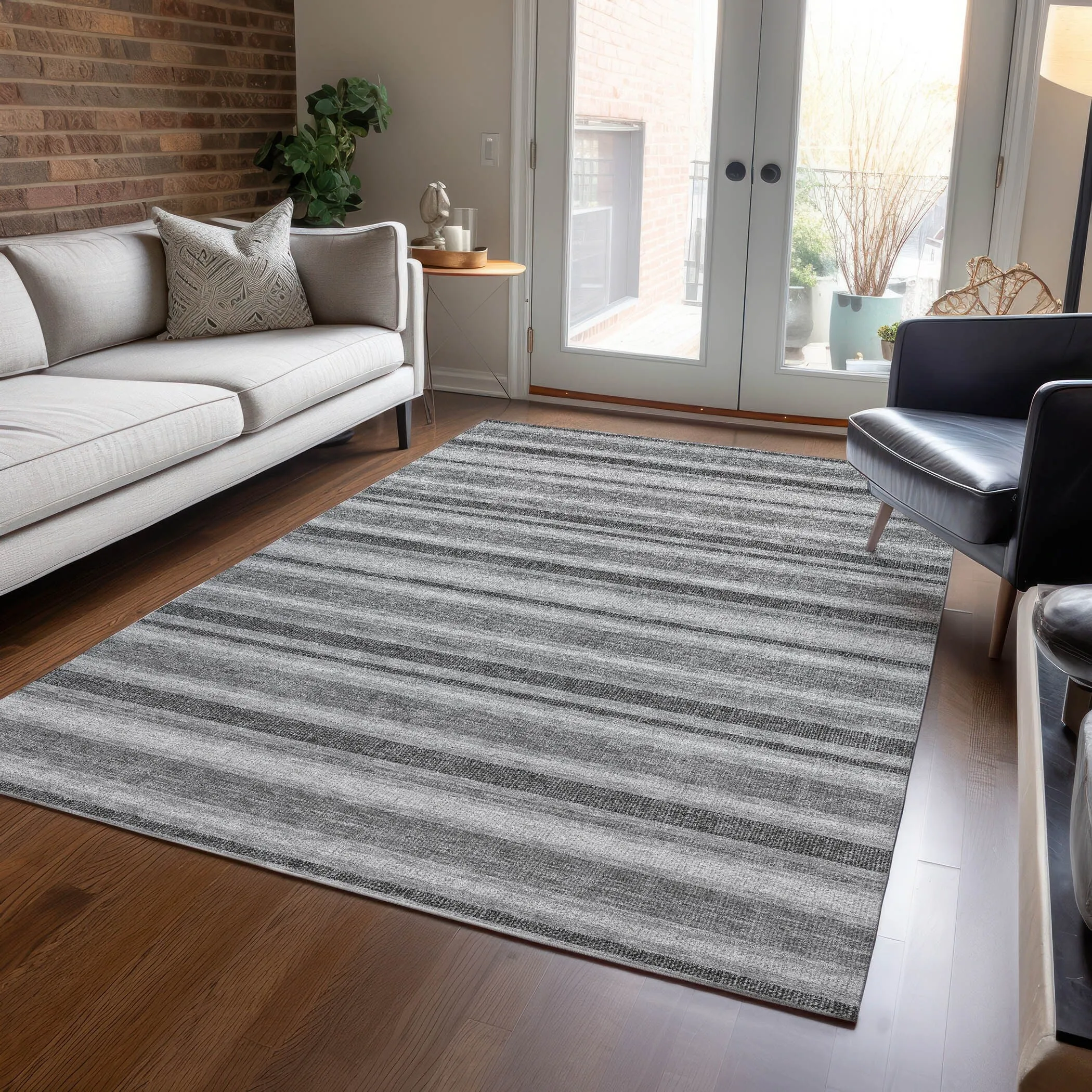 Machine Washable Indoor/ Outdoor Multi Cabana Stripe Chantille Rug