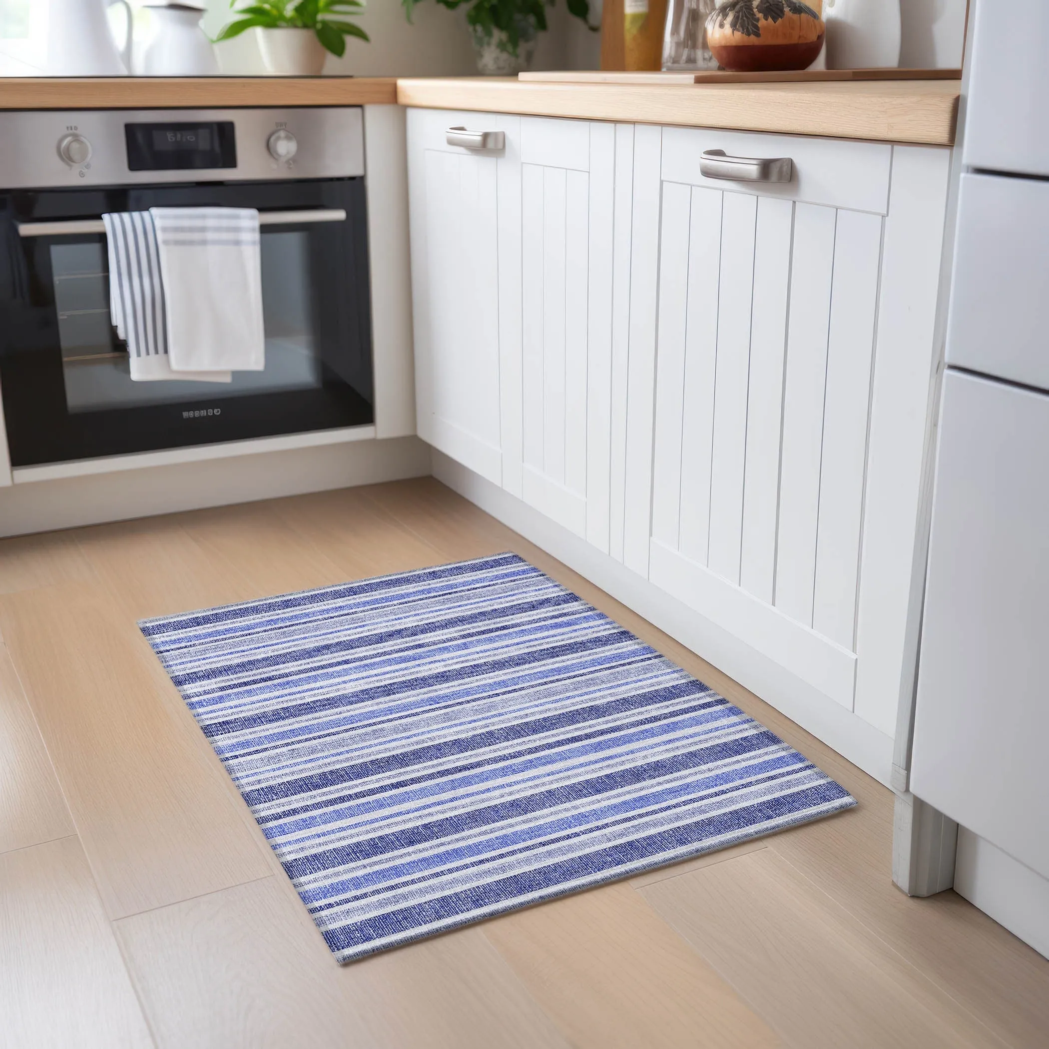 Machine Washable Indoor/ Outdoor Multi Cabana Stripe Chantille Rug