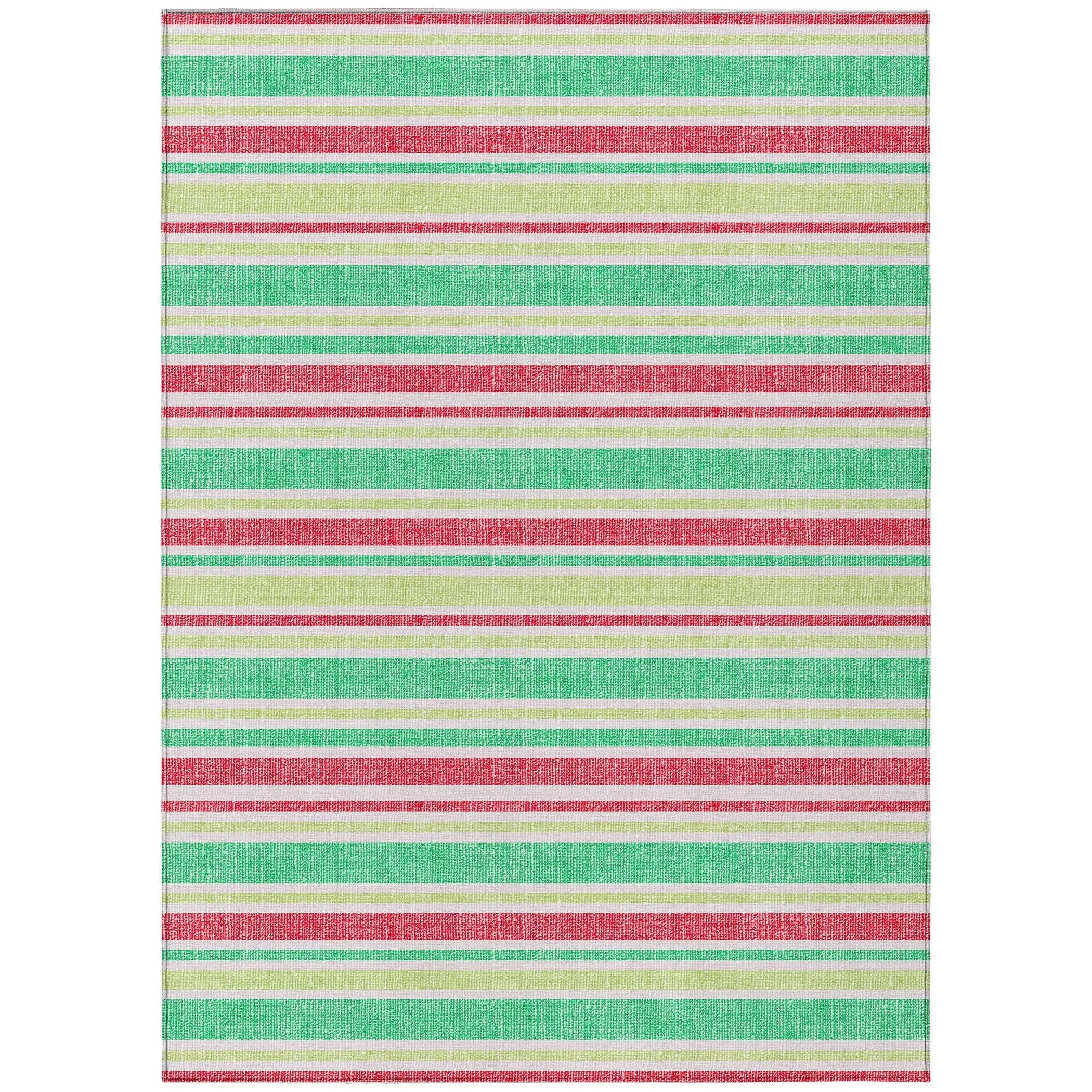 Machine Washable Indoor/ Outdoor Multi Cabana Stripe Chantille Rug