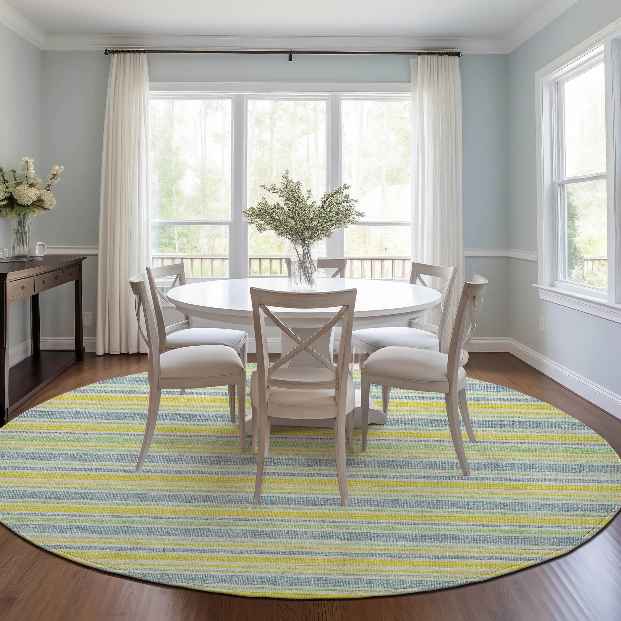 Machine Washable Indoor/ Outdoor Multi Cabana Stripe Chantille Rug