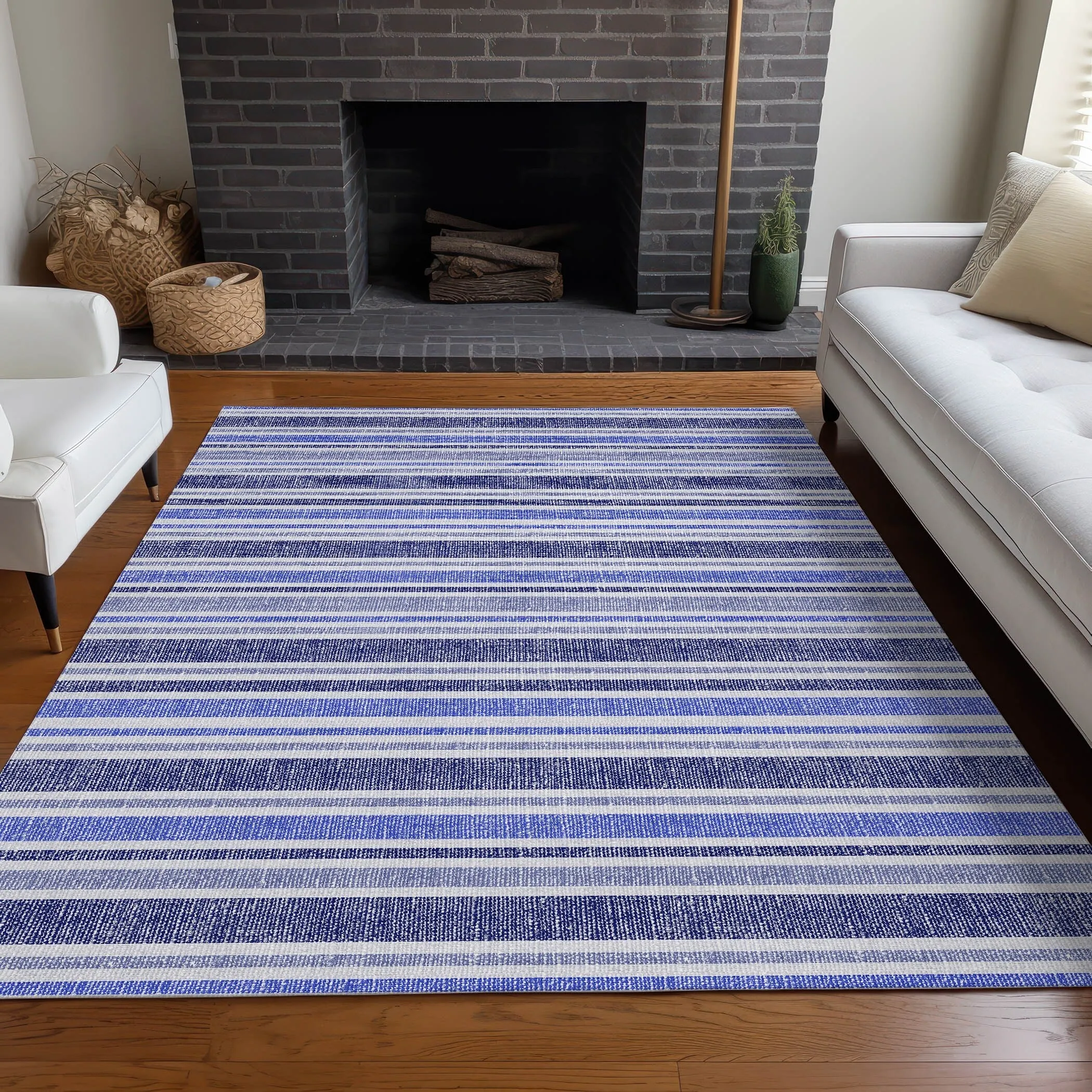 Machine Washable Indoor/ Outdoor Multi Cabana Stripe Chantille Rug