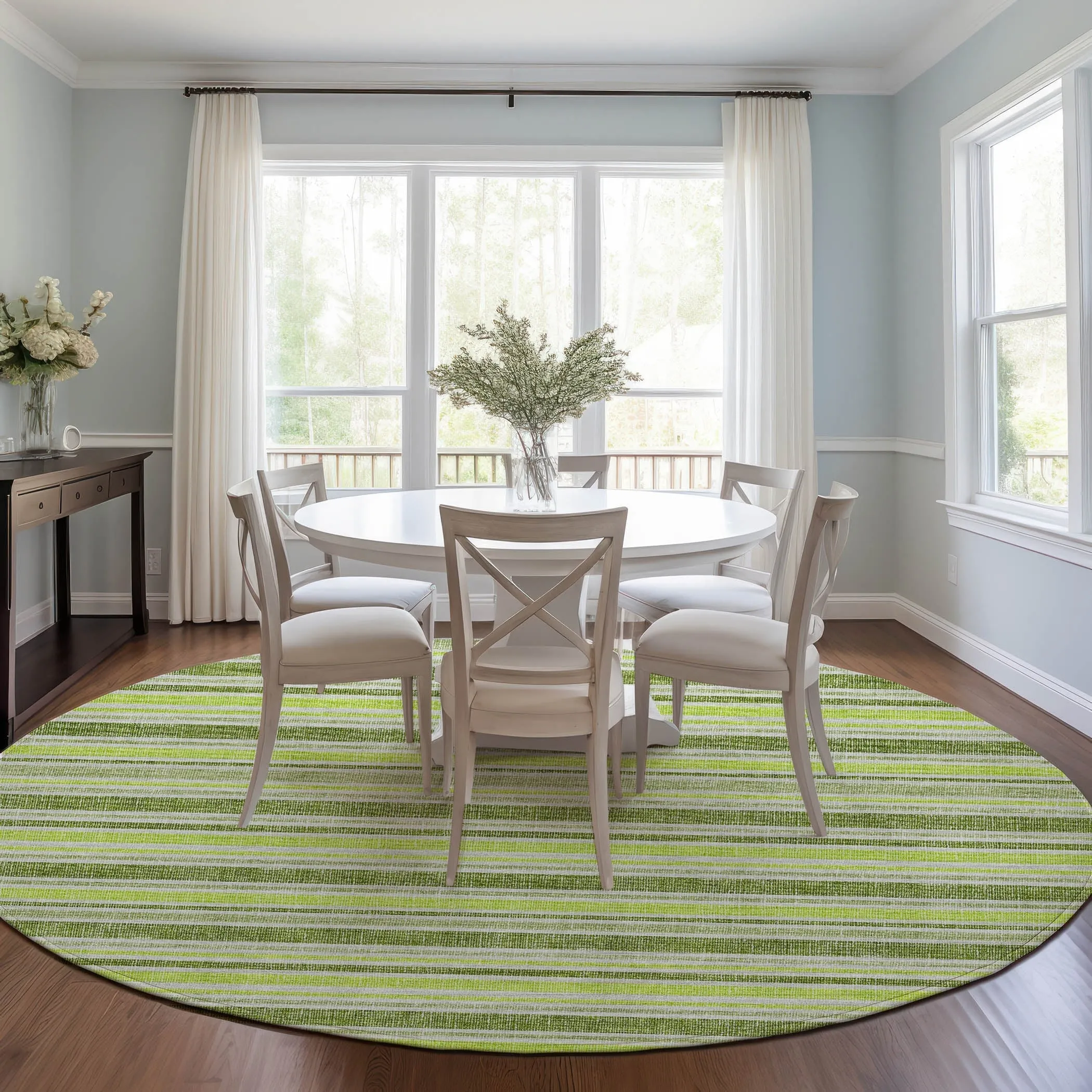 Machine Washable Indoor/ Outdoor Multi Cabana Stripe Chantille Rug