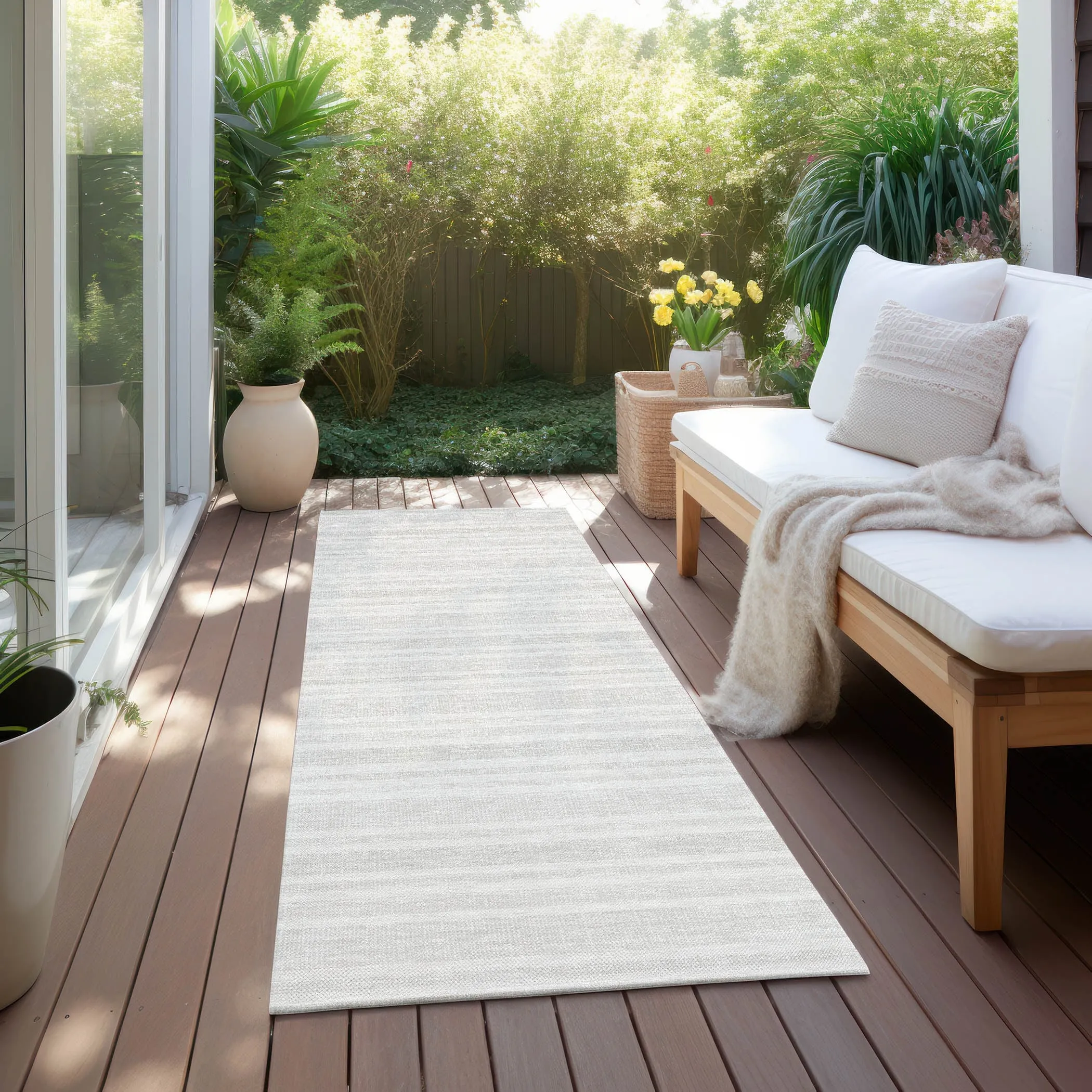Machine Washable Indoor/ Outdoor Multi Cabana Stripe Chantille Rug