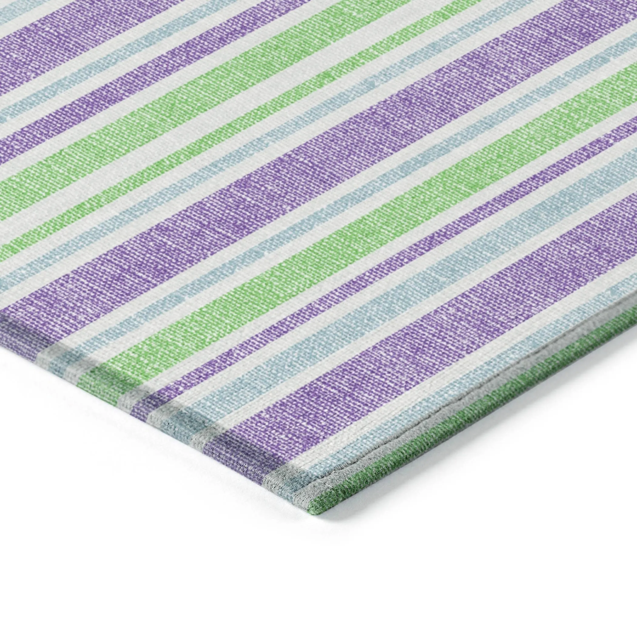 Machine Washable Indoor/ Outdoor Multi Cabana Stripe Chantille Rug