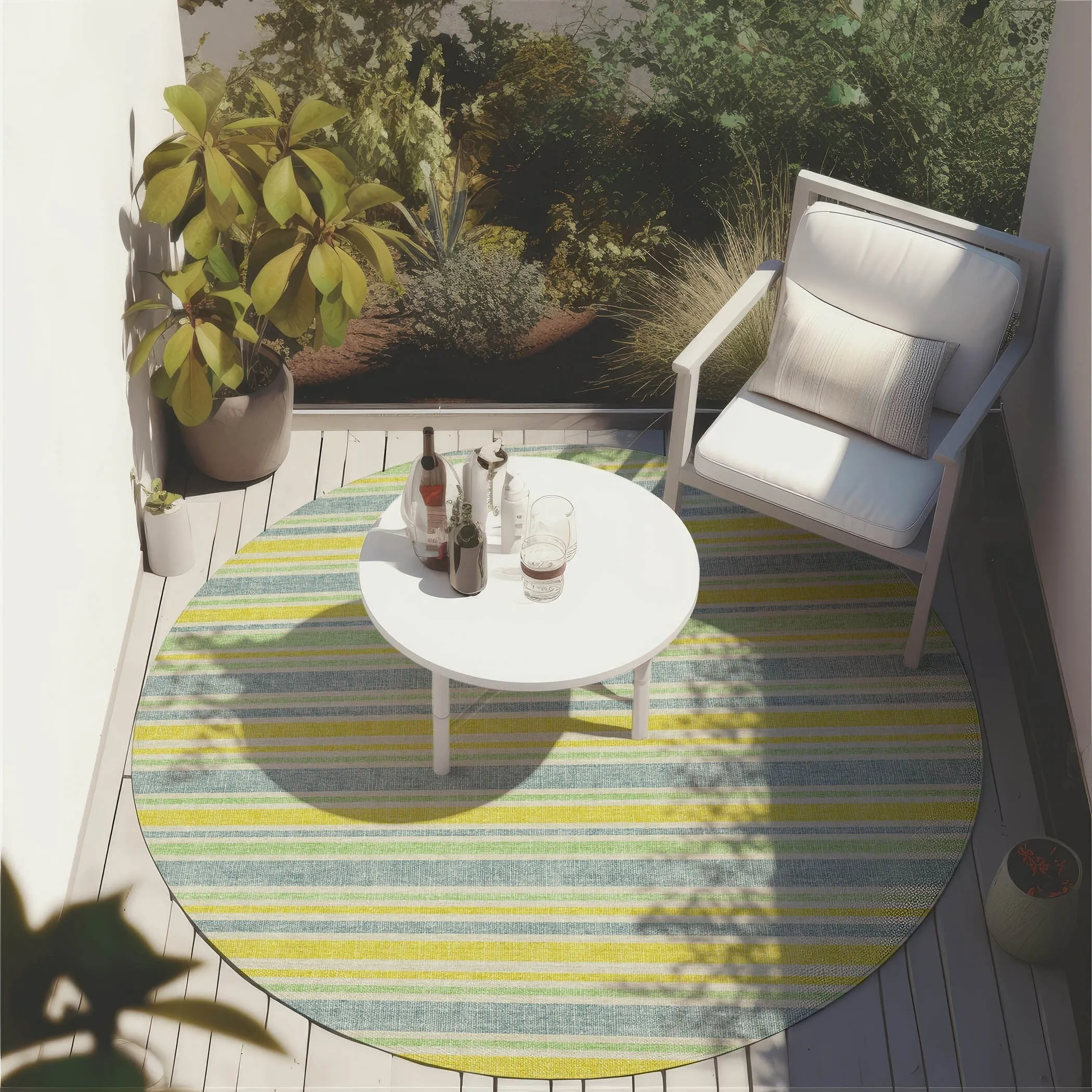 Machine Washable Indoor/ Outdoor Multi Cabana Stripe Chantille Rug