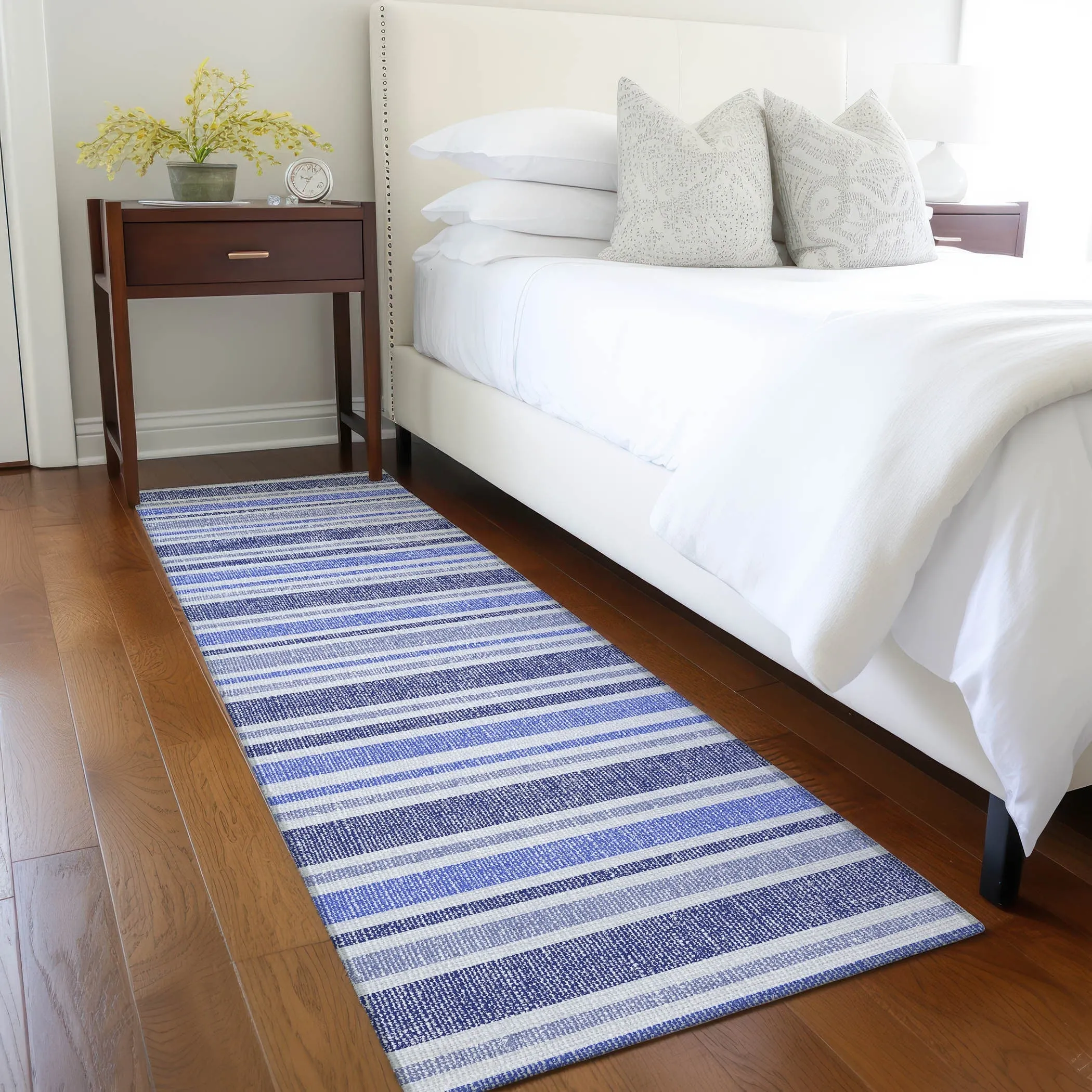 Machine Washable Indoor/ Outdoor Multi Cabana Stripe Chantille Rug