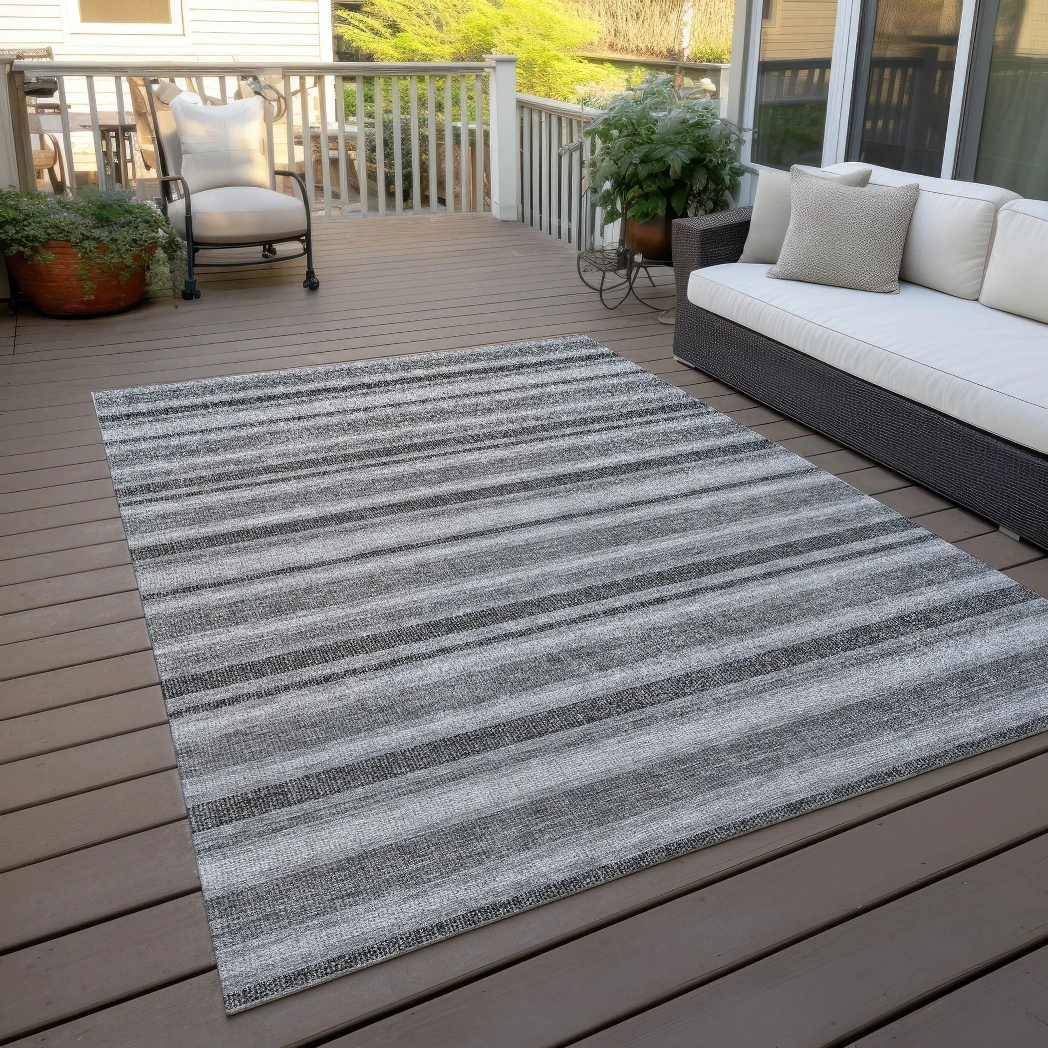 Machine Washable Indoor/ Outdoor Multi Cabana Stripe Chantille Rug
