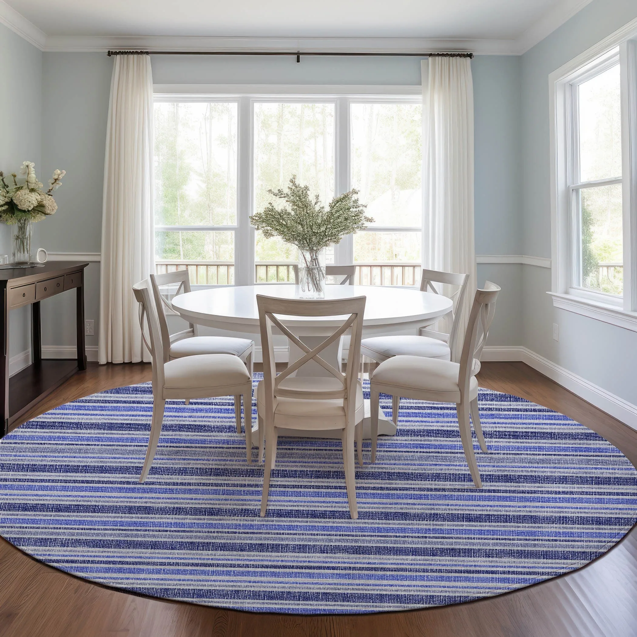 Machine Washable Indoor/ Outdoor Multi Cabana Stripe Chantille Rug