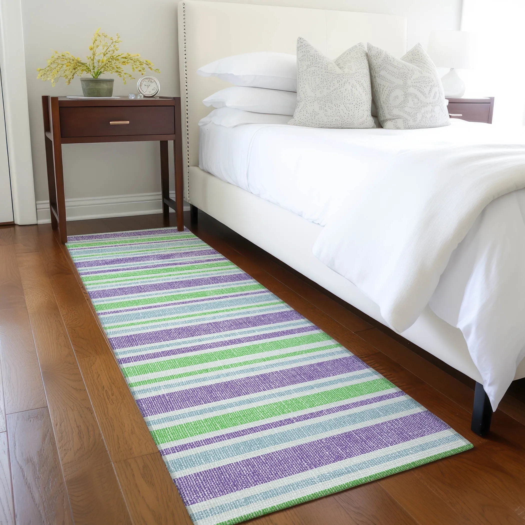 Machine Washable Indoor/ Outdoor Multi Cabana Stripe Chantille Rug