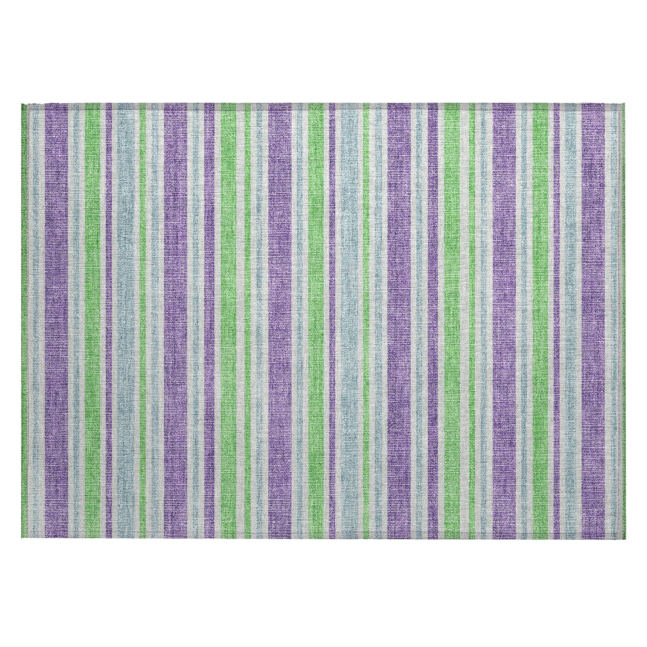 Machine Washable Indoor/ Outdoor Multi Cabana Stripe Chantille Rug