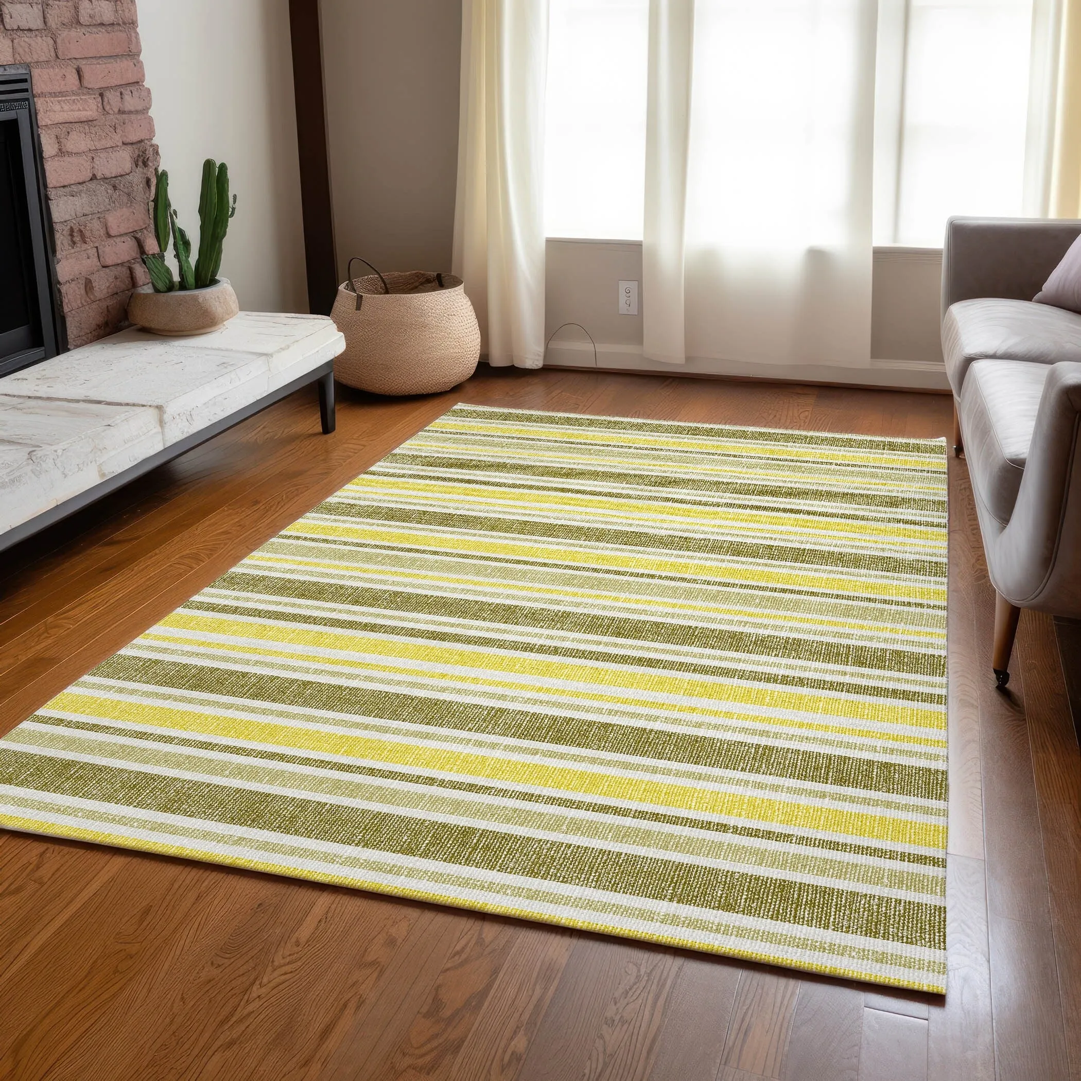 Machine Washable Indoor/ Outdoor Multi Cabana Stripe Chantille Rug