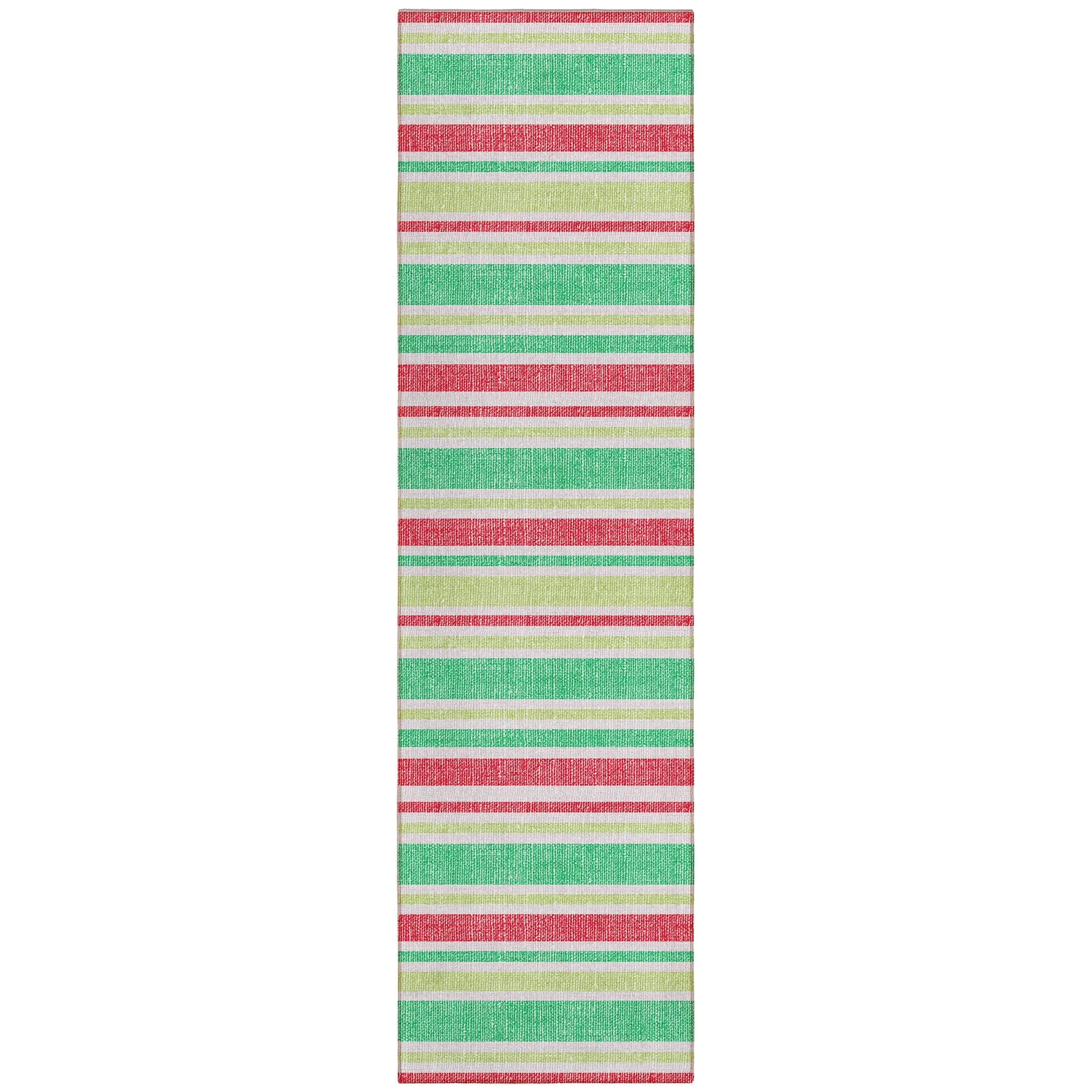 Machine Washable Indoor/ Outdoor Multi Cabana Stripe Chantille Rug