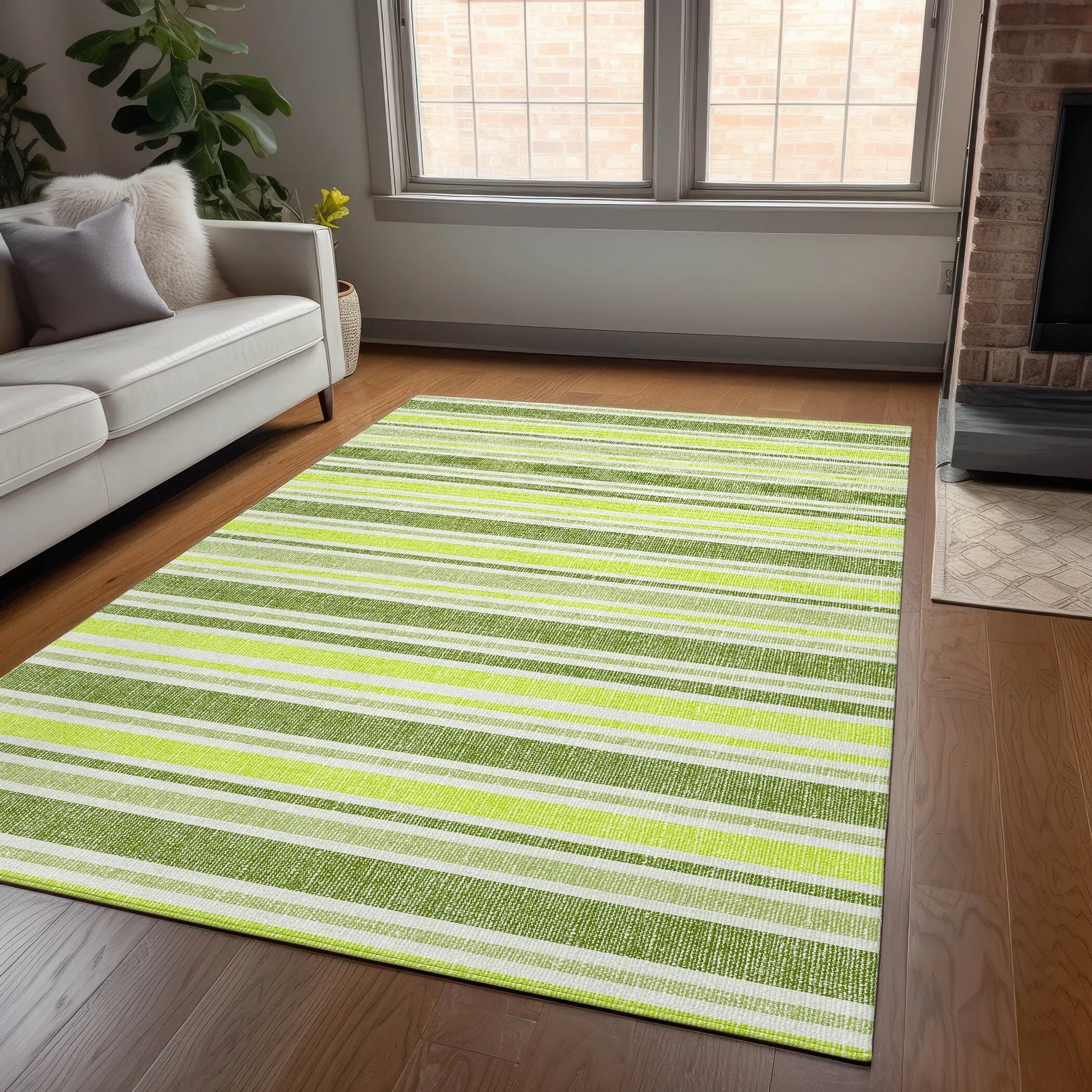 Machine Washable Indoor/ Outdoor Multi Cabana Stripe Chantille Rug