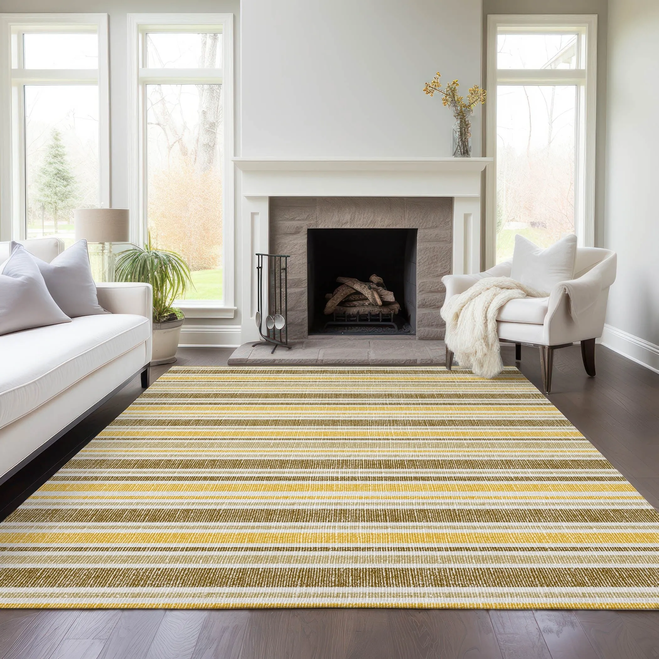 Machine Washable Indoor/ Outdoor Multi Cabana Stripe Chantille Rug