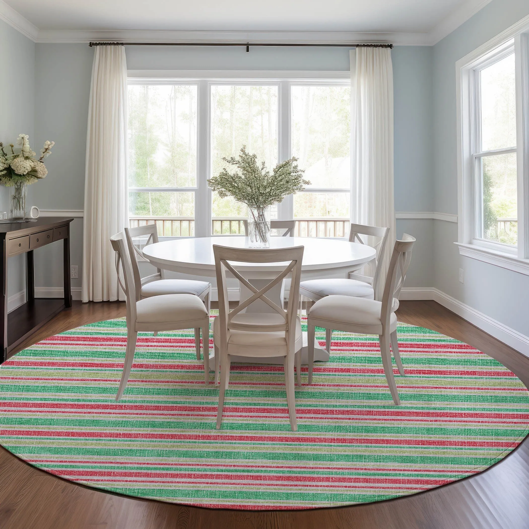 Machine Washable Indoor/ Outdoor Multi Cabana Stripe Chantille Rug