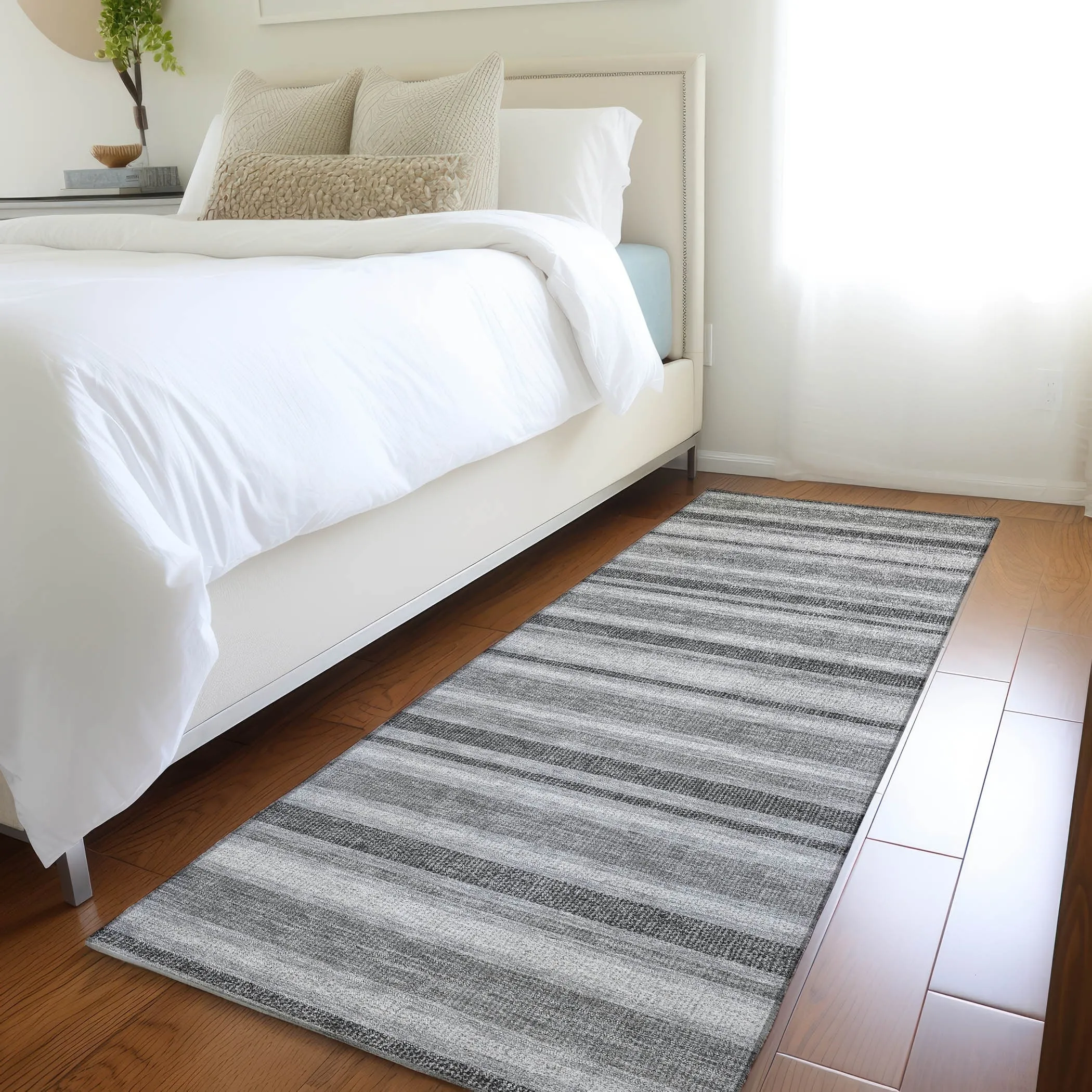 Machine Washable Indoor/ Outdoor Multi Cabana Stripe Chantille Rug