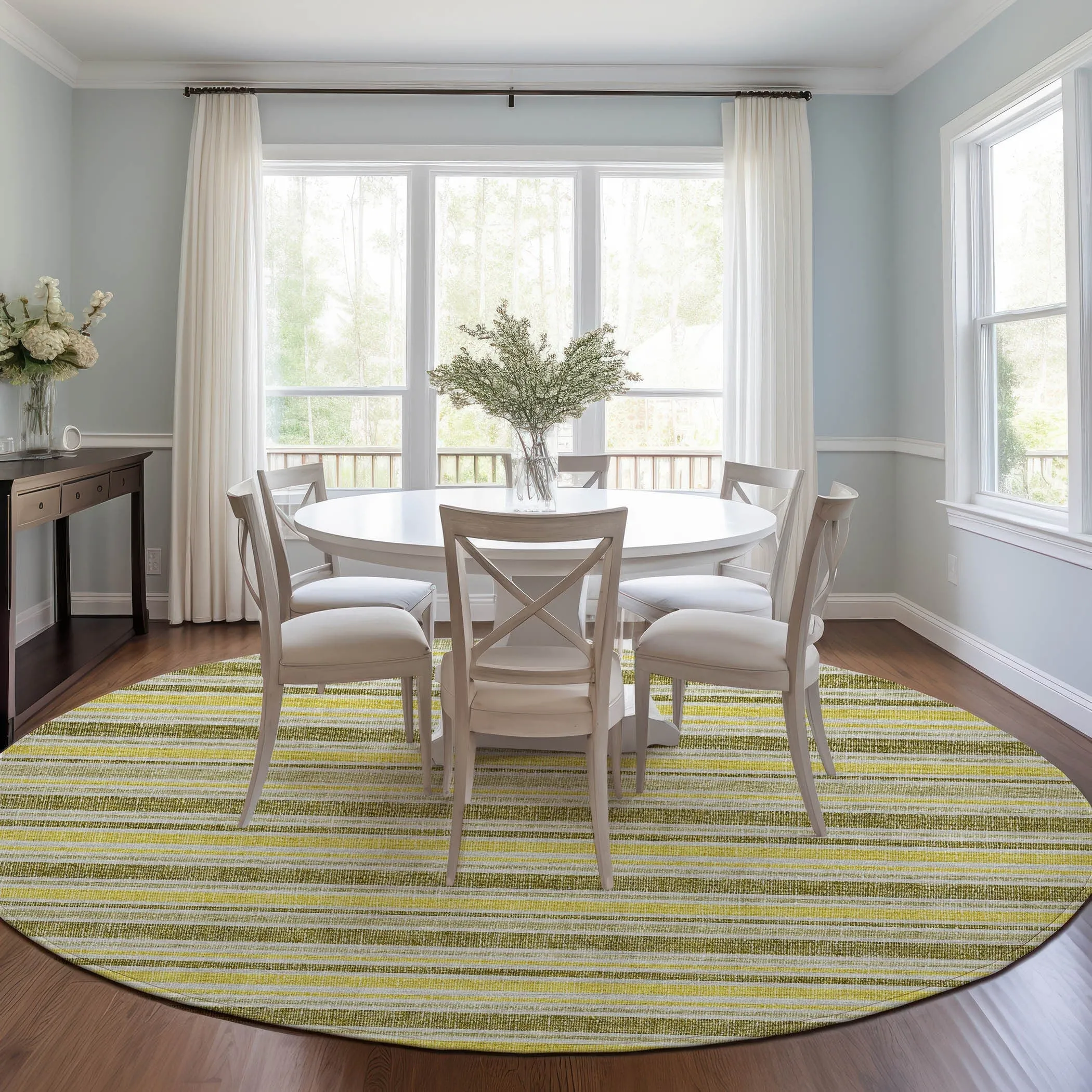 Machine Washable Indoor/ Outdoor Multi Cabana Stripe Chantille Rug