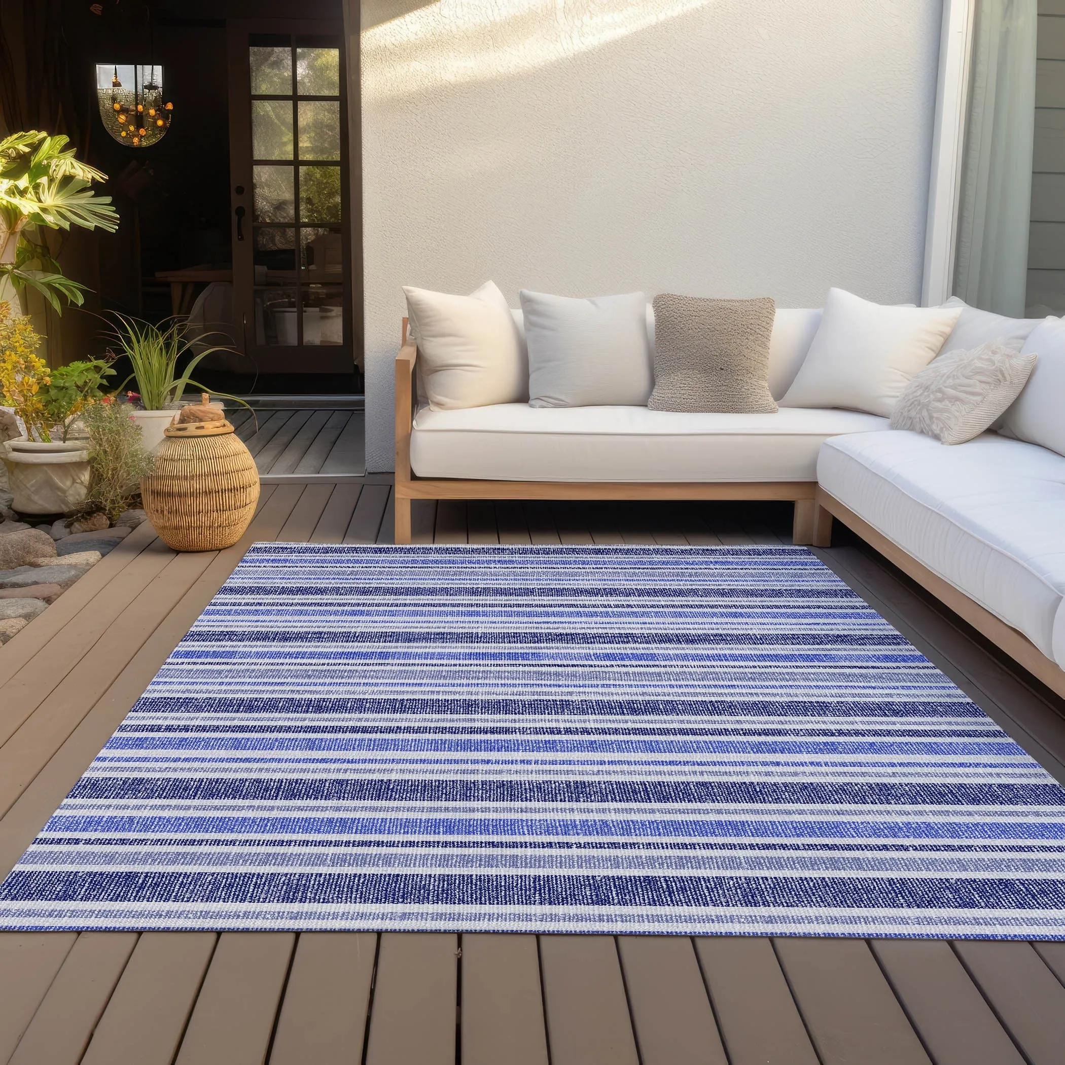 Machine Washable Indoor/ Outdoor Multi Cabana Stripe Chantille Rug