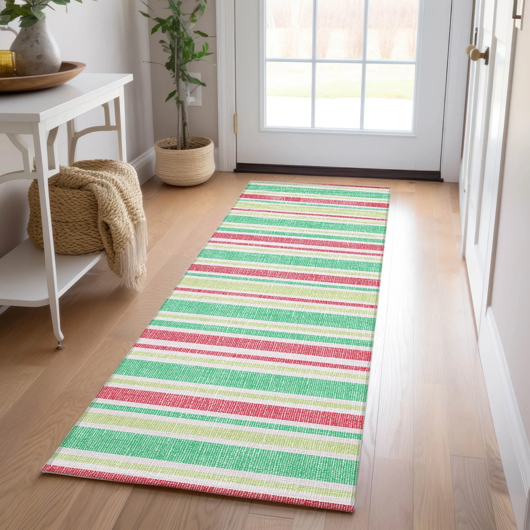 Machine Washable Indoor/ Outdoor Multi Cabana Stripe Chantille Rug
