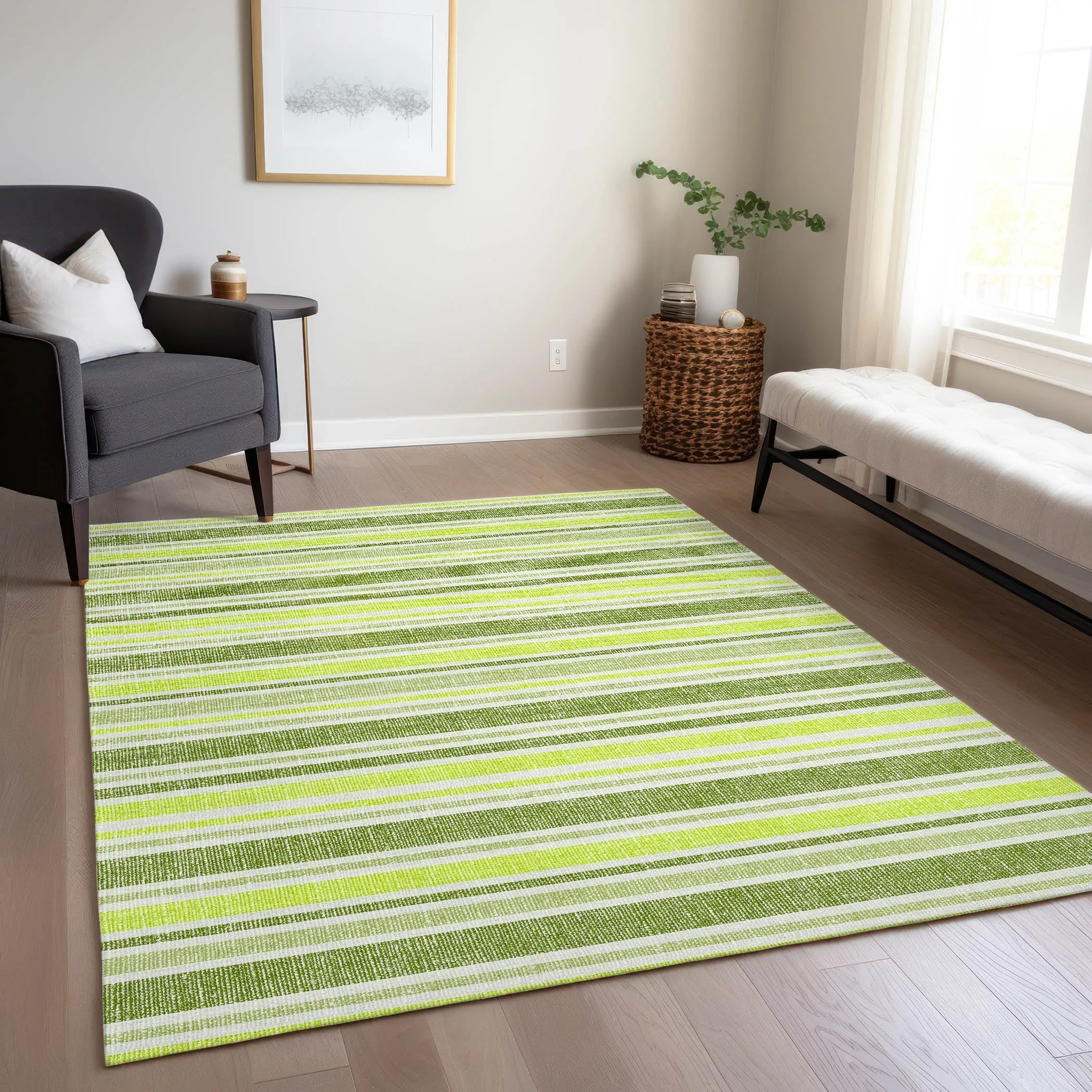 Machine Washable Indoor/ Outdoor Multi Cabana Stripe Chantille Rug