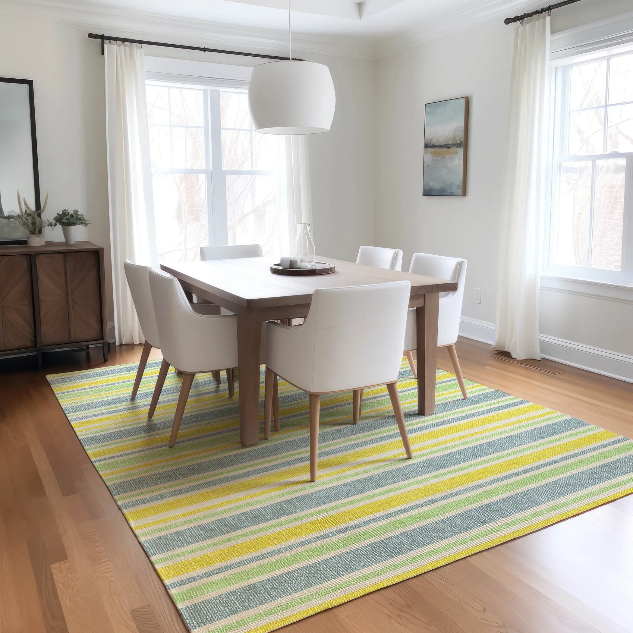 Machine Washable Indoor/ Outdoor Multi Cabana Stripe Chantille Rug