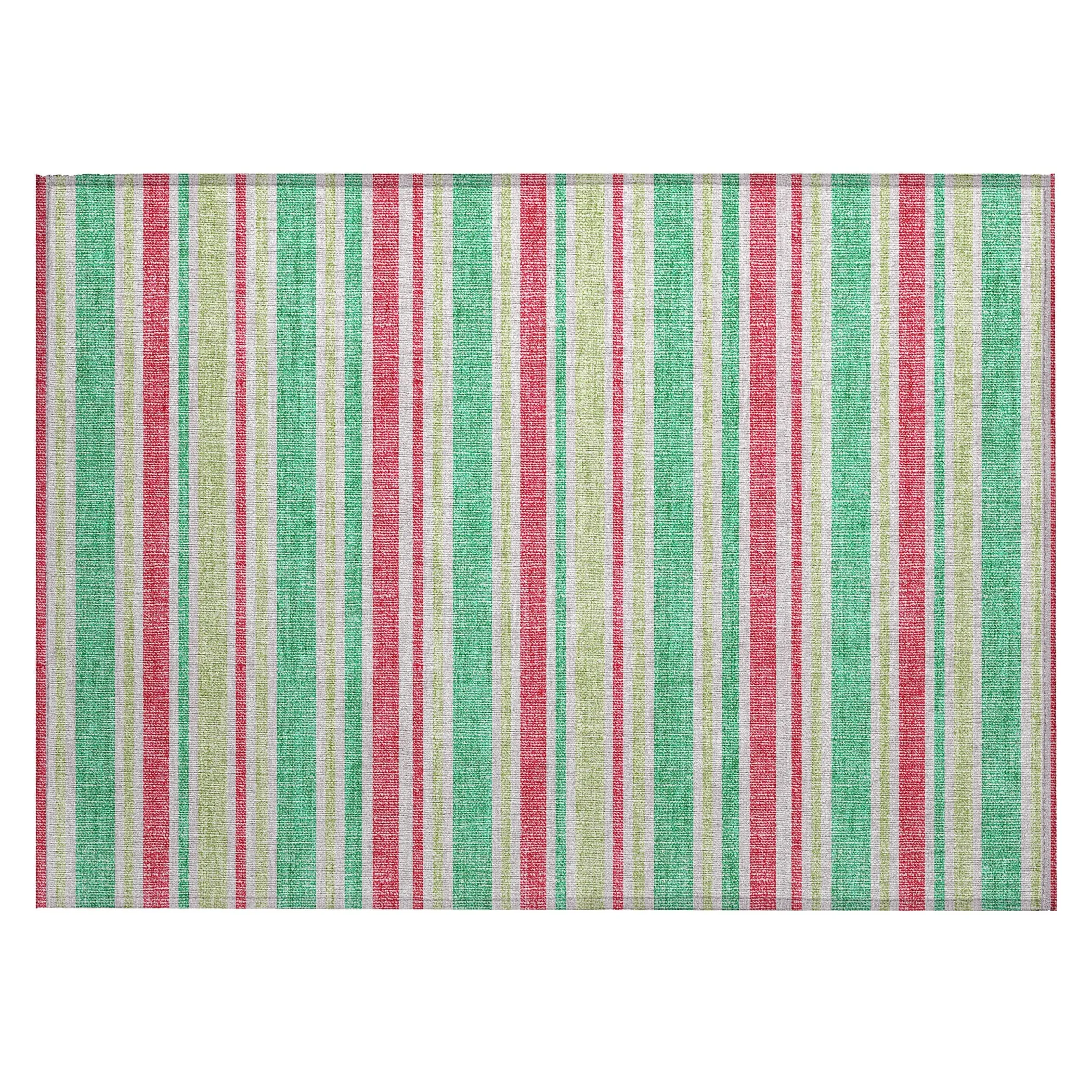 Machine Washable Indoor/ Outdoor Multi Cabana Stripe Chantille Rug