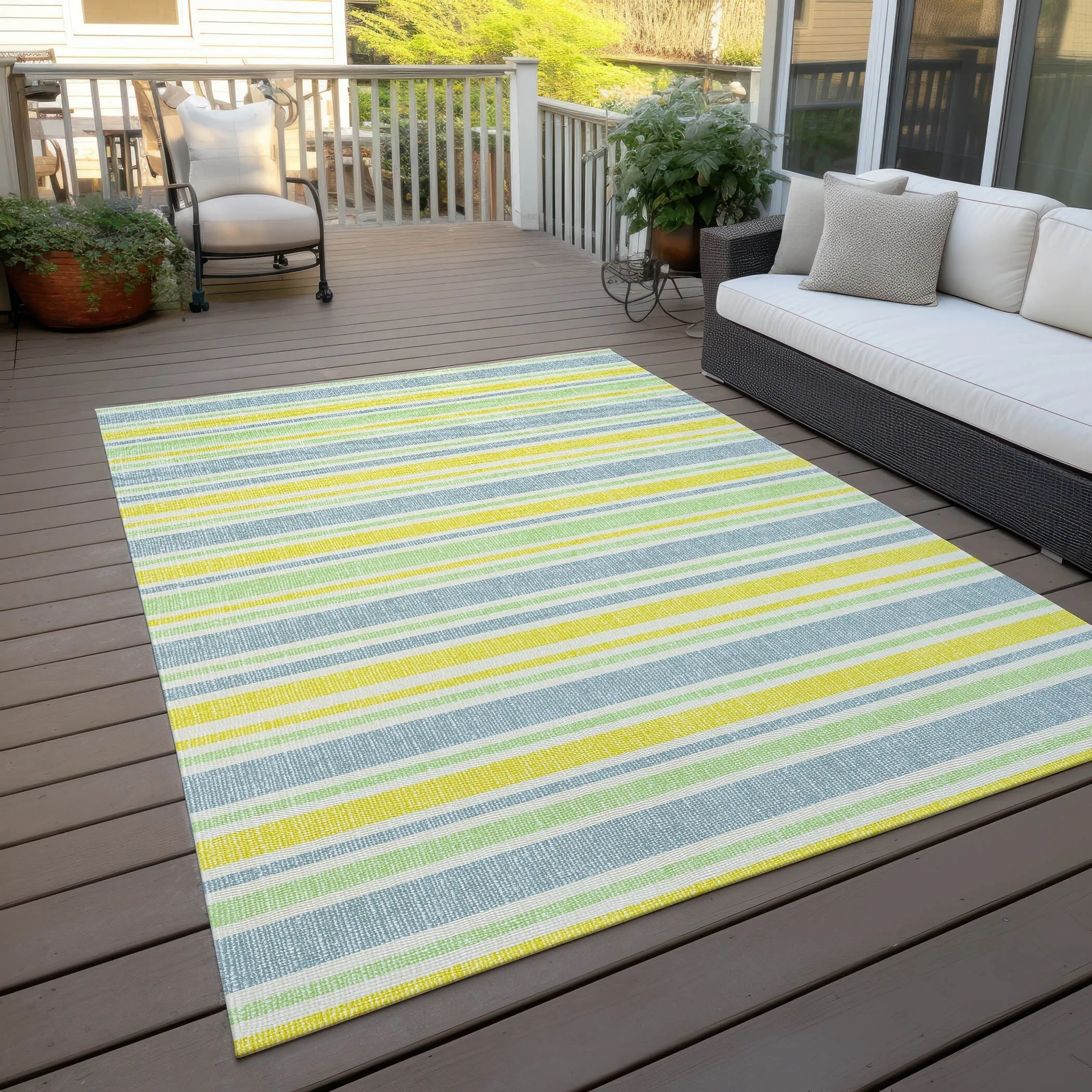 Machine Washable Indoor/ Outdoor Multi Cabana Stripe Chantille Rug