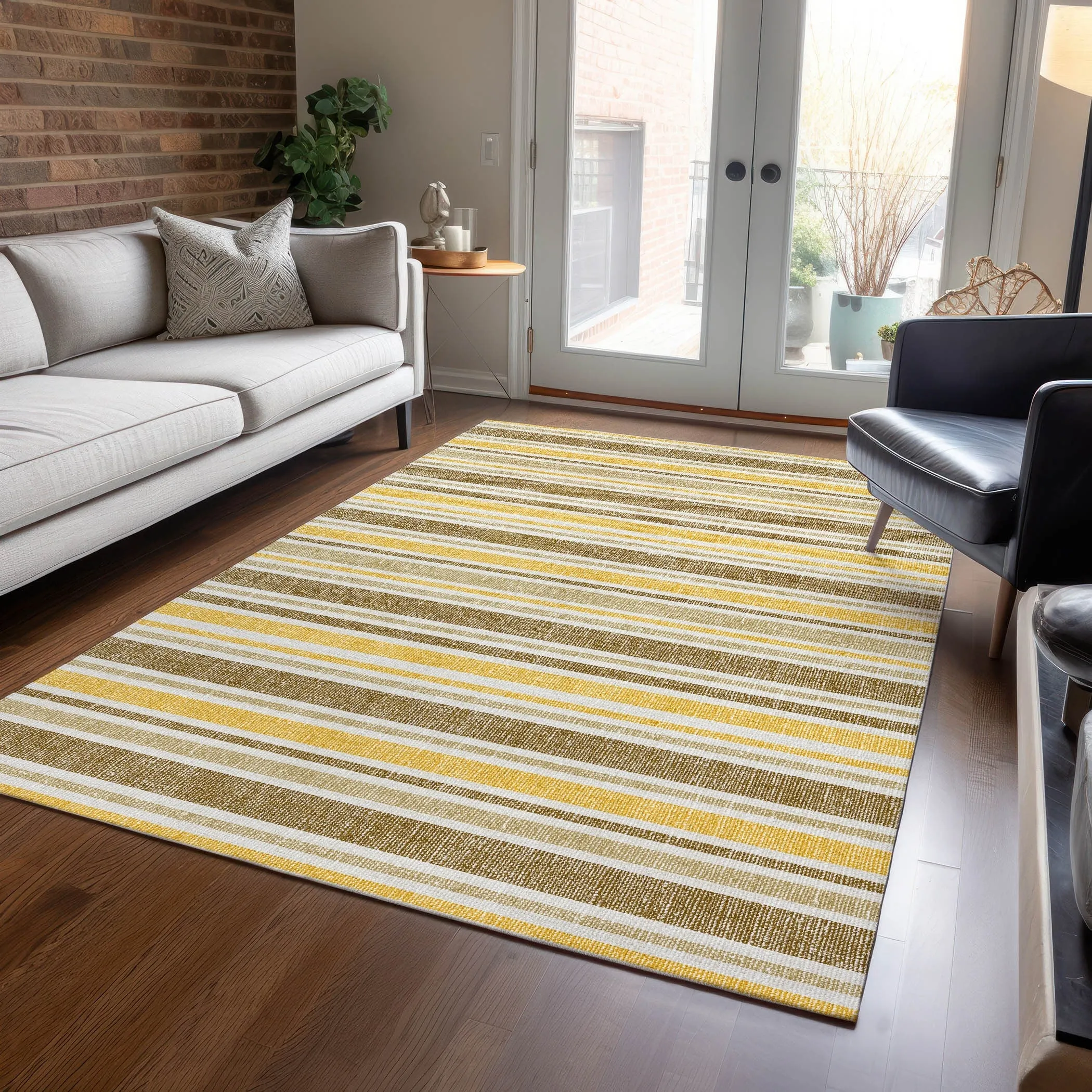 Machine Washable Indoor/ Outdoor Multi Cabana Stripe Chantille Rug