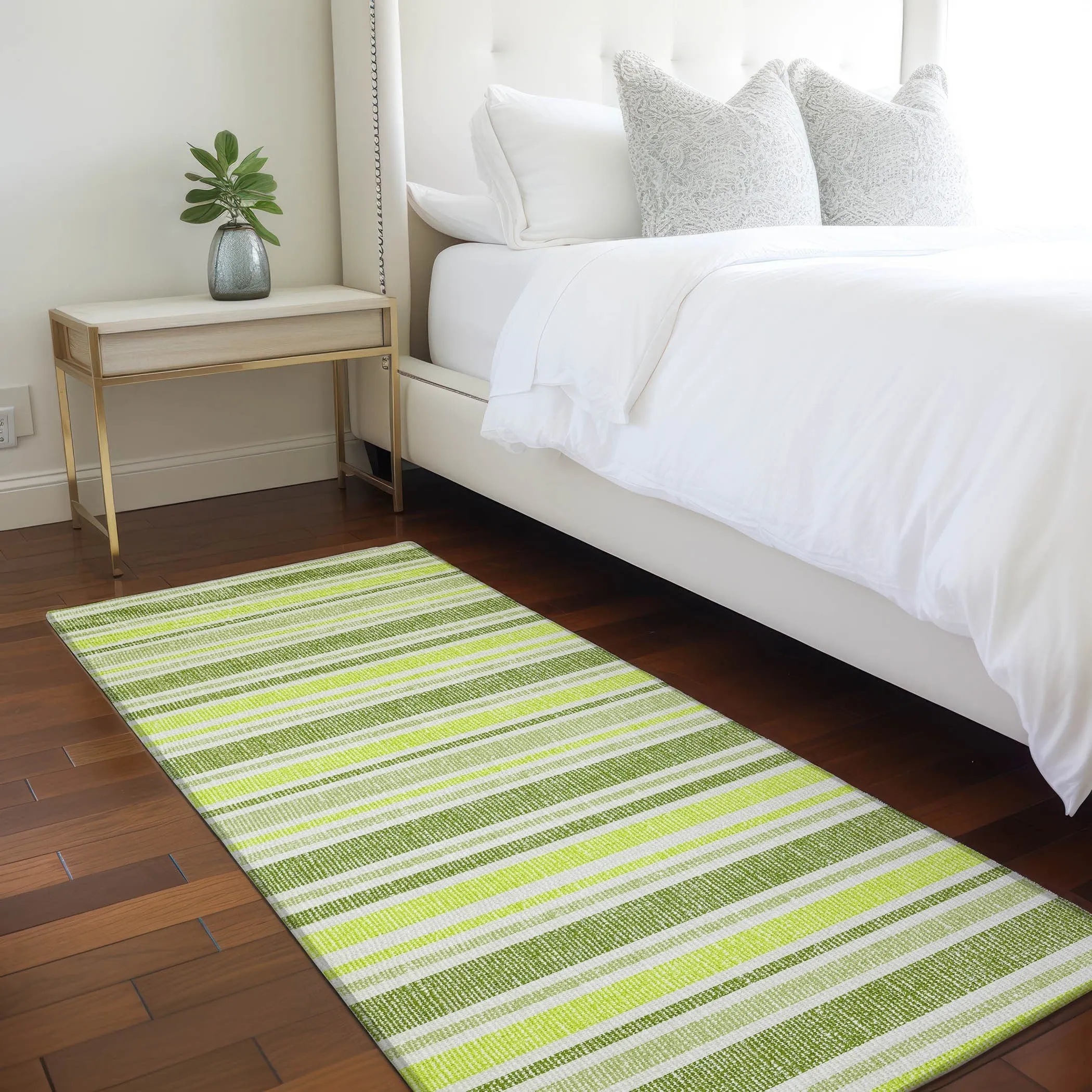 Machine Washable Indoor/ Outdoor Multi Cabana Stripe Chantille Rug