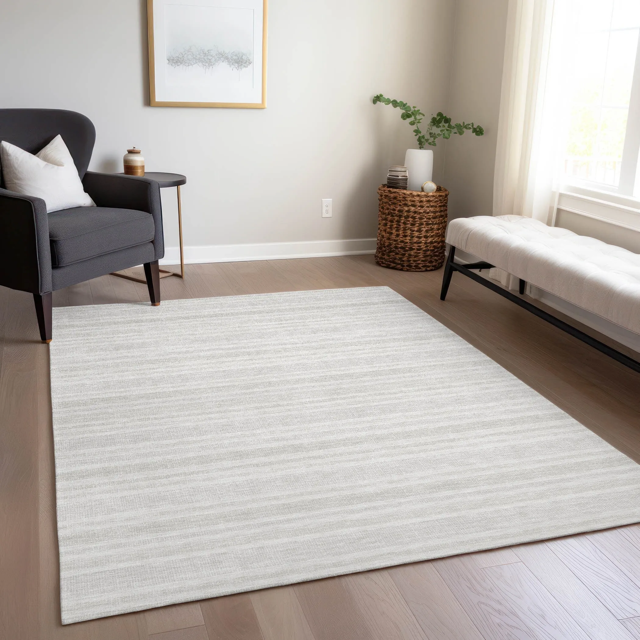 Machine Washable Indoor/ Outdoor Multi Cabana Stripe Chantille Rug