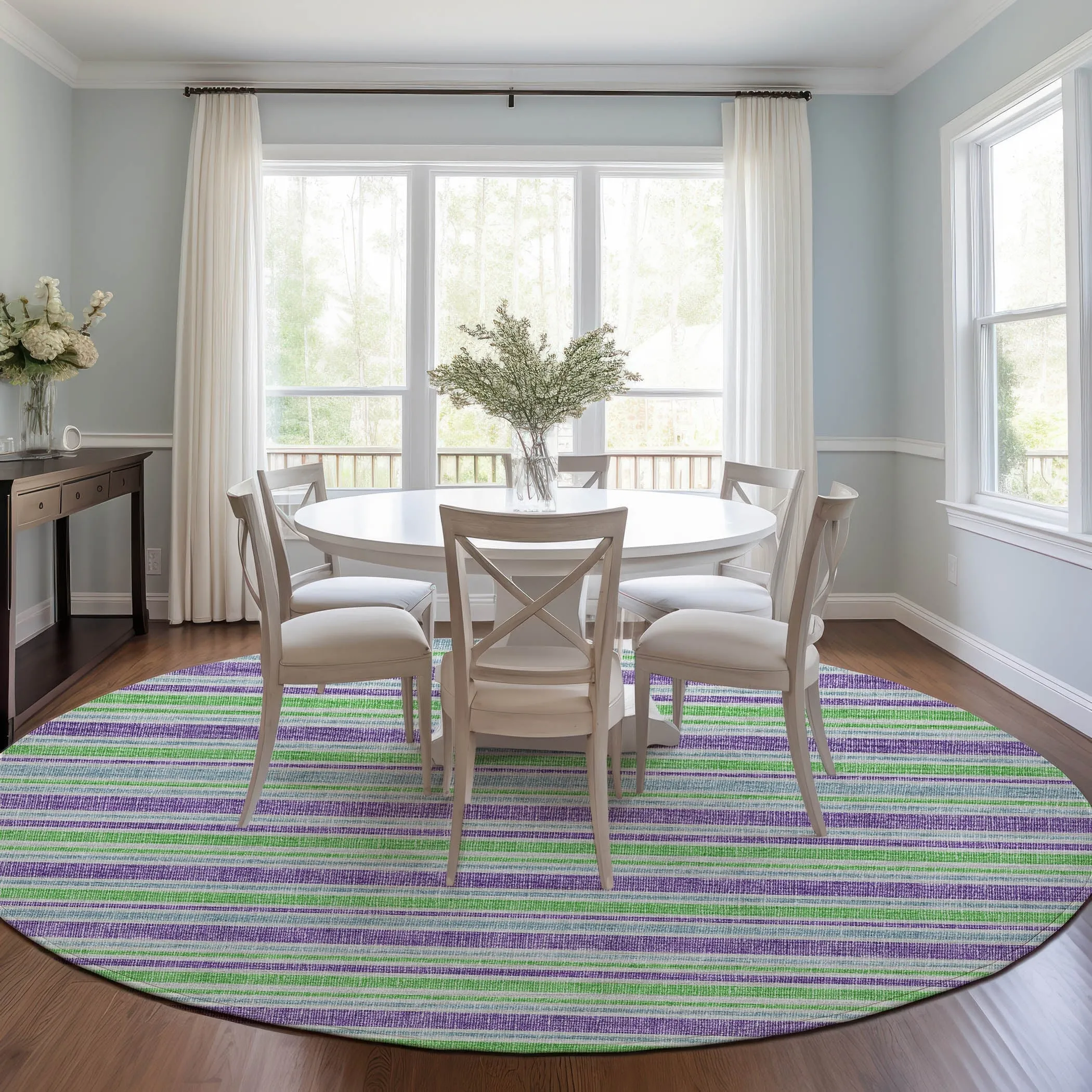 Machine Washable Indoor/ Outdoor Multi Cabana Stripe Chantille Rug