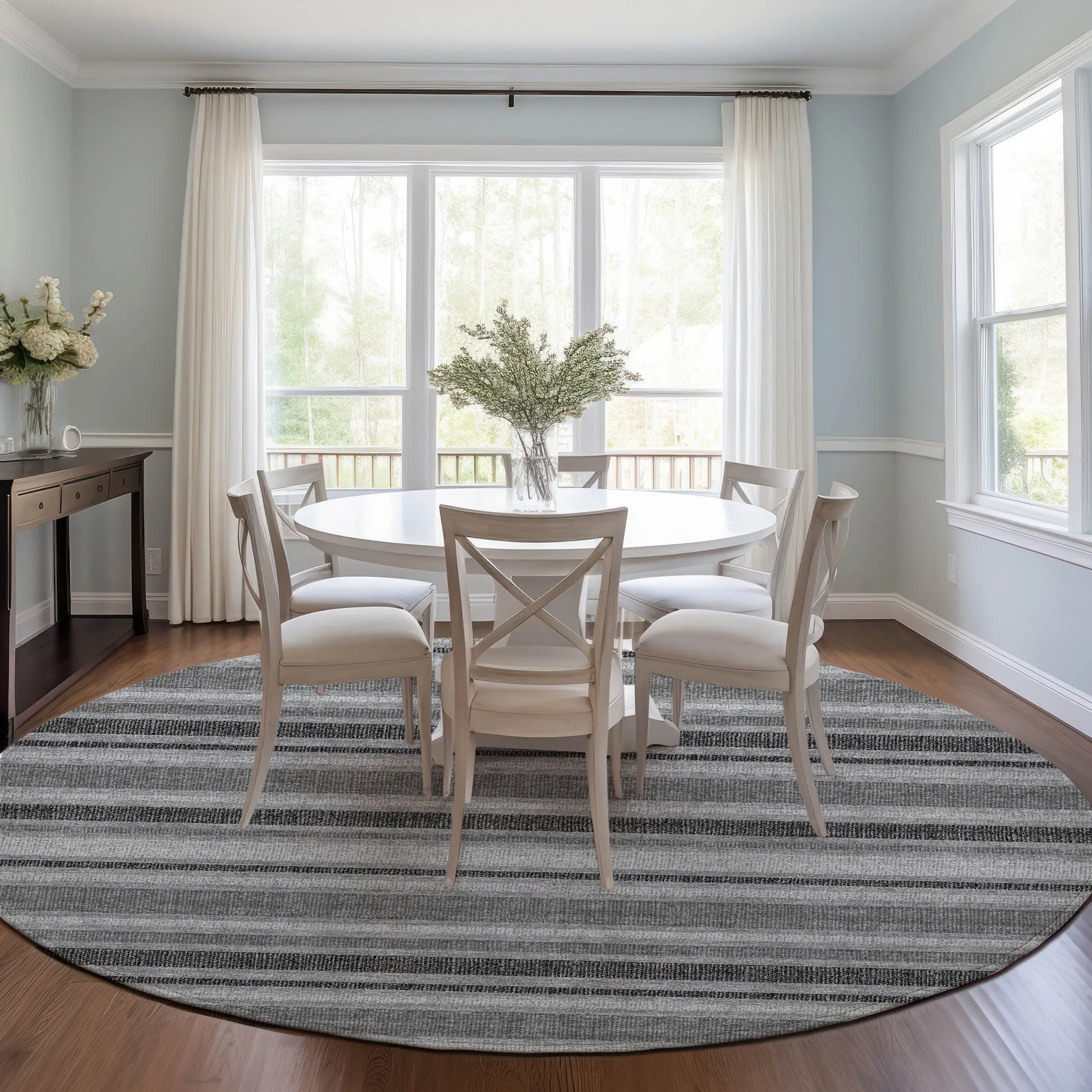 Machine Washable Indoor/ Outdoor Multi Cabana Stripe Chantille Rug