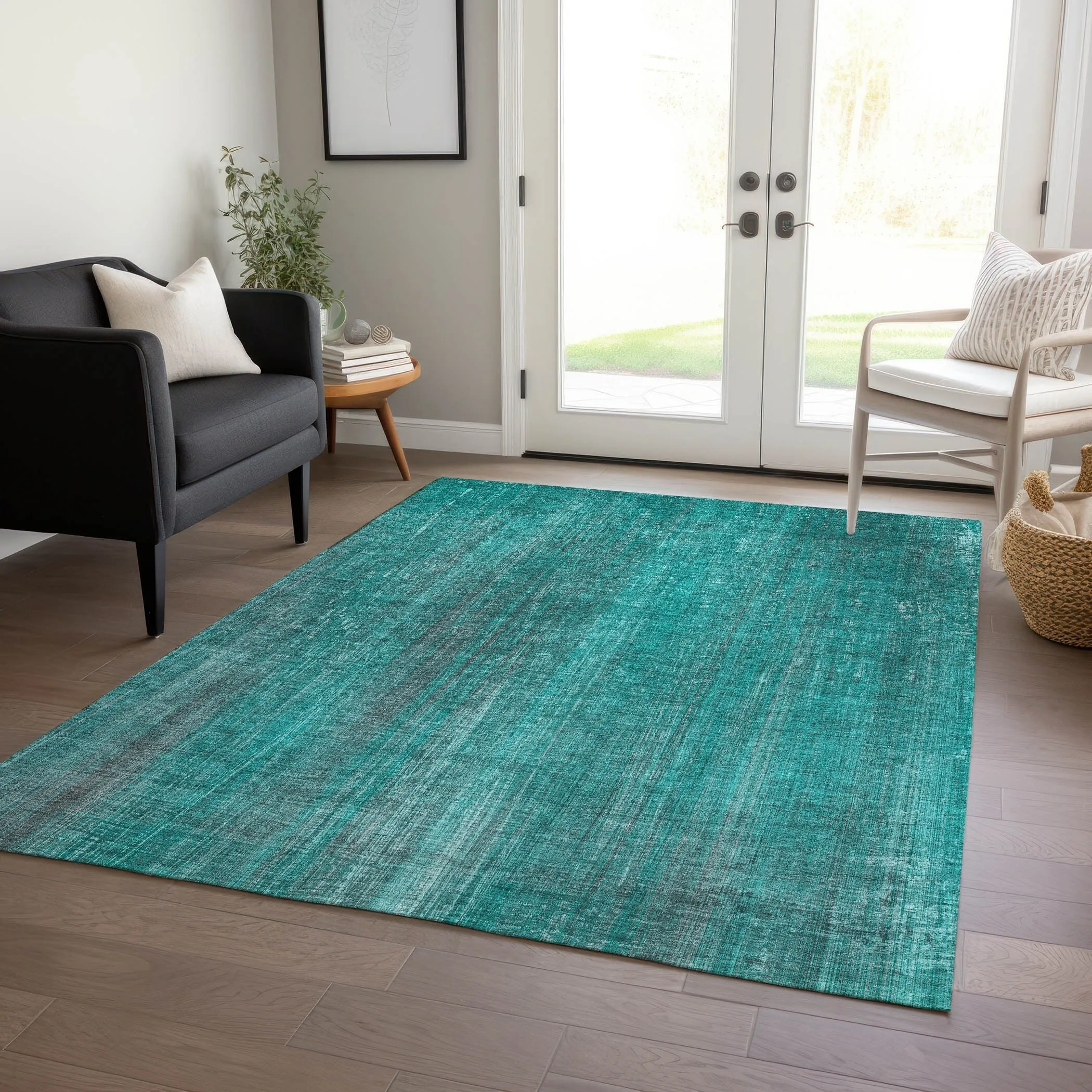 Machine Washable Indoor/ Outdoor Ombre Solid Chantille Rug