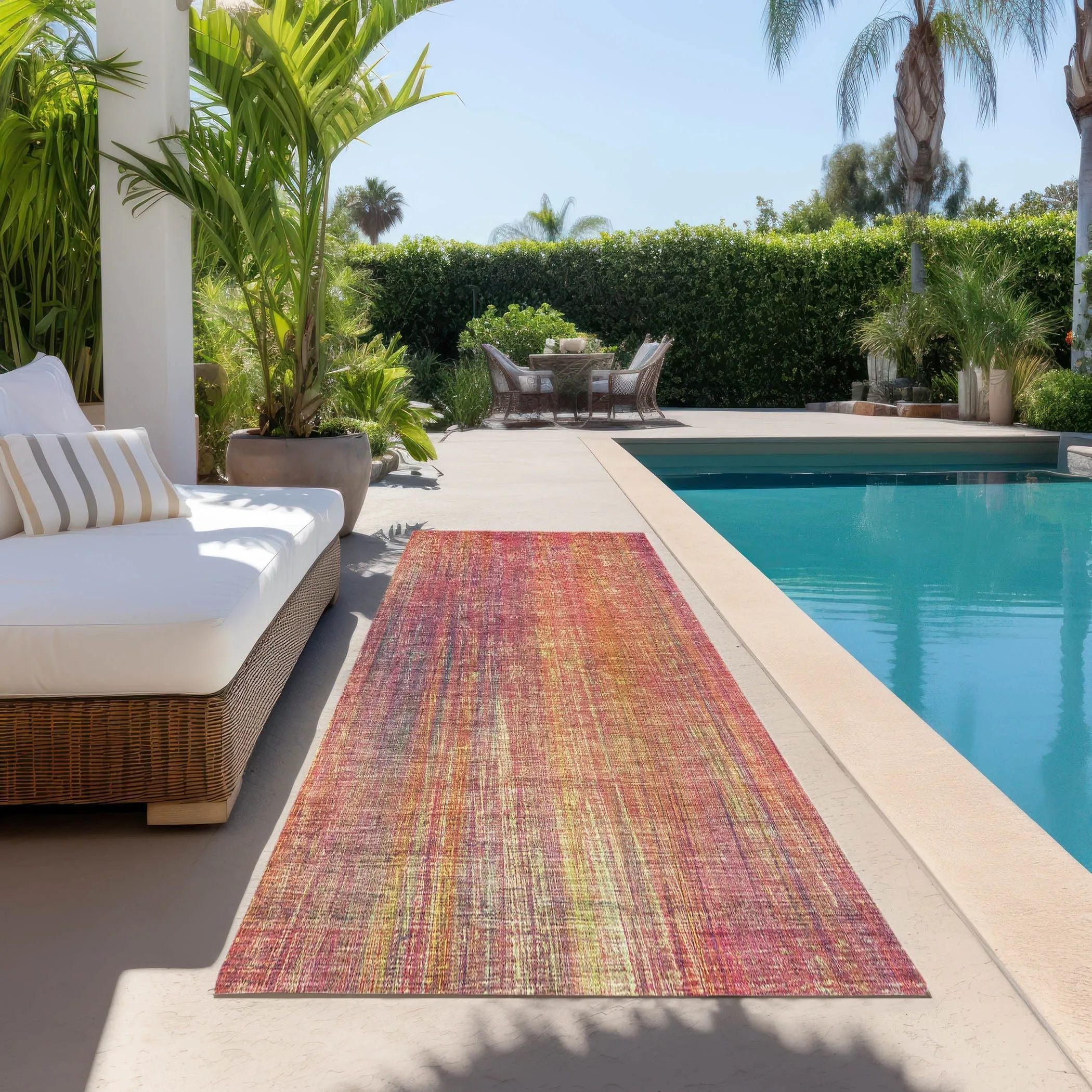 Machine Washable Indoor/ Outdoor Ombre Solid Chantille Rug
