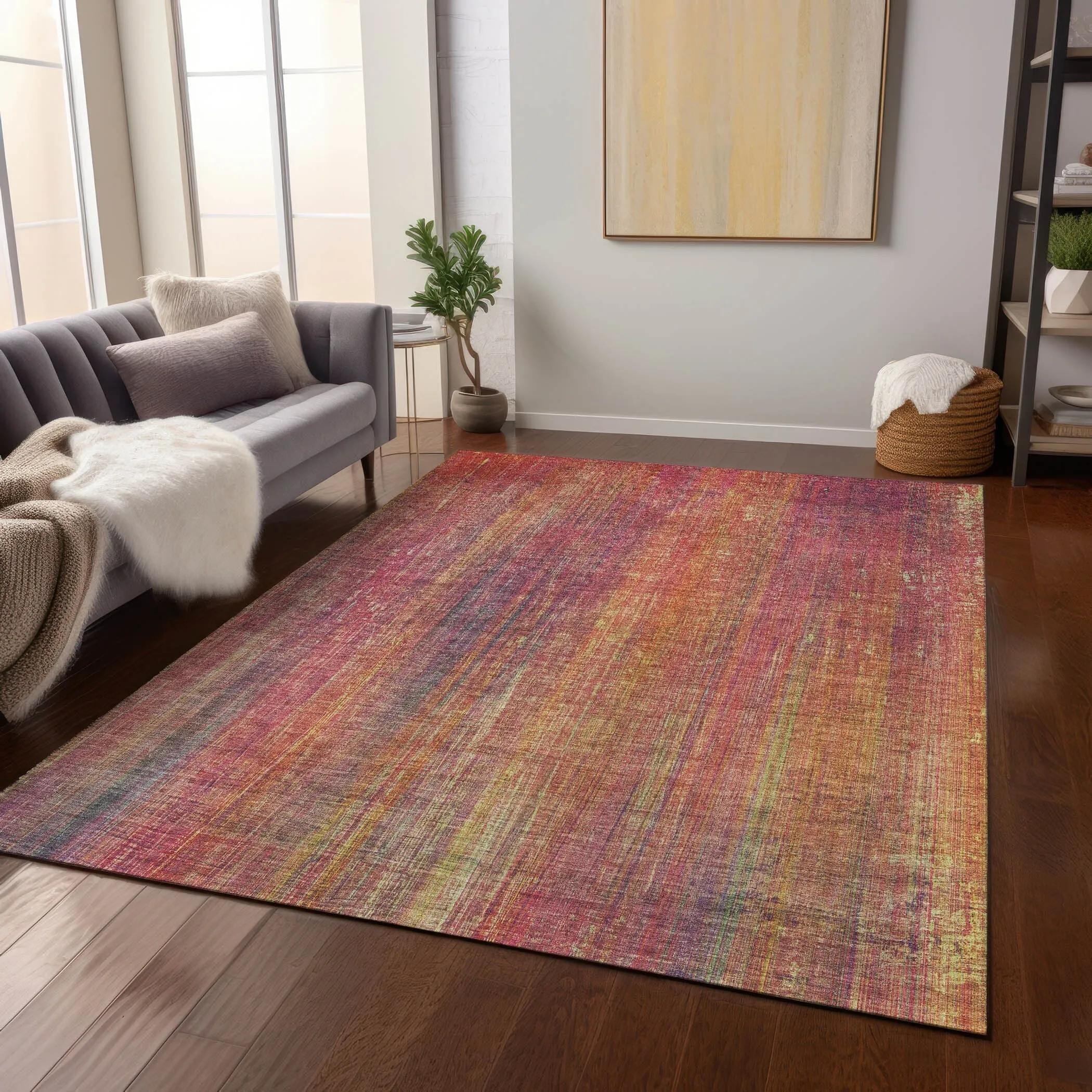Machine Washable Indoor/ Outdoor Ombre Solid Chantille Rug