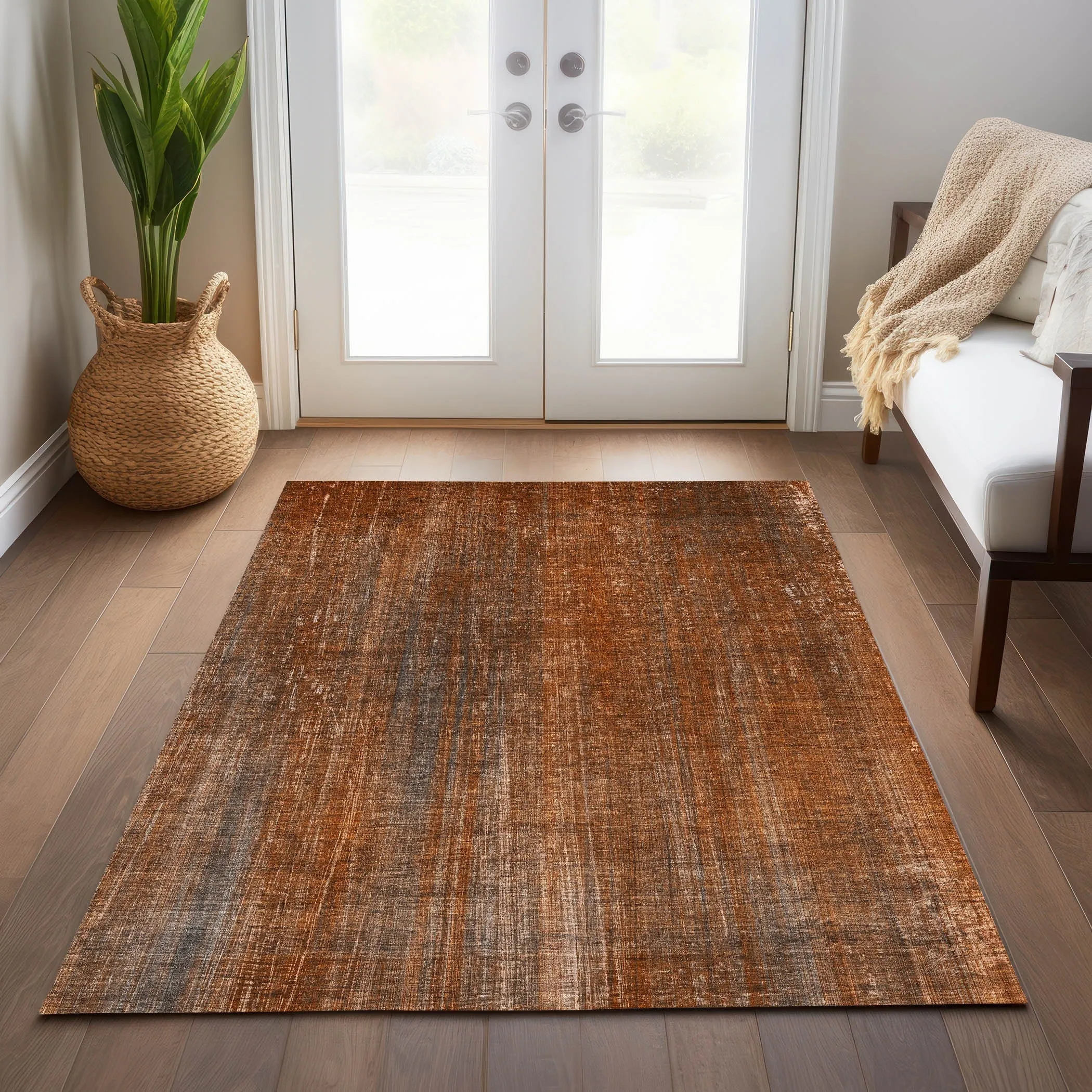 Machine Washable Indoor/ Outdoor Ombre Solid Chantille Rug