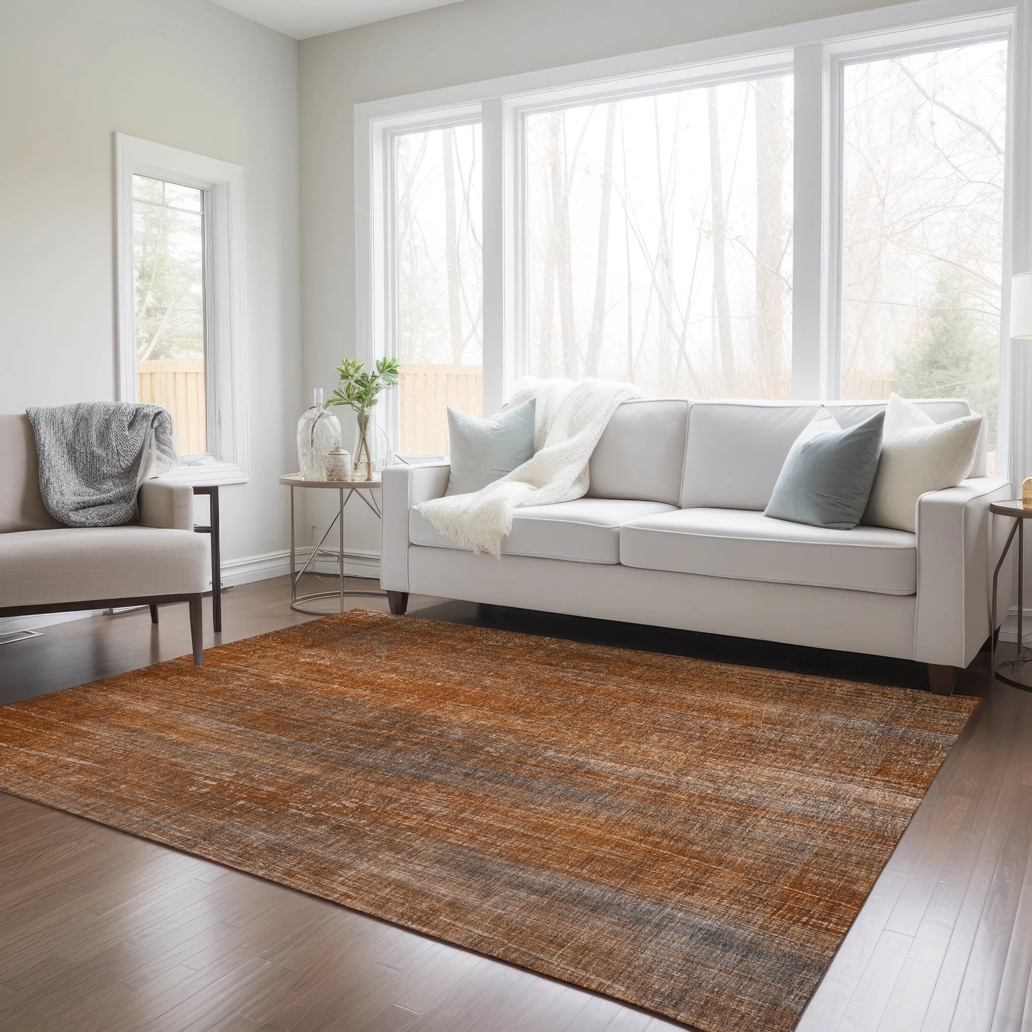 Machine Washable Indoor/ Outdoor Ombre Solid Chantille Rug